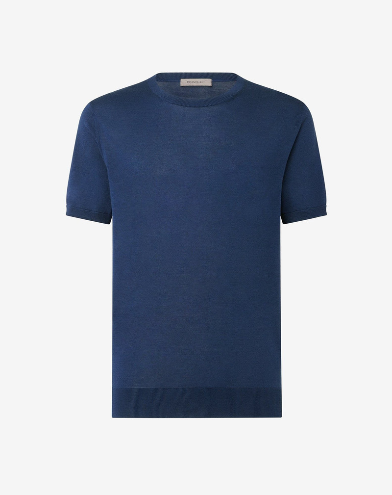 China blue pure silk crew neck knitwear 1