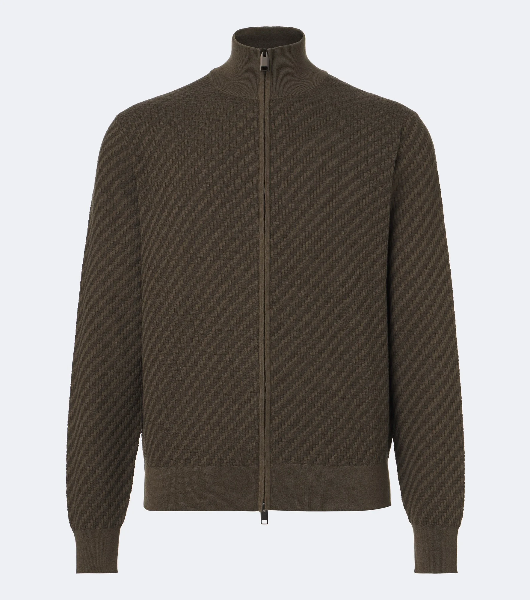 Jacquard cotton, silk, and cashmere zip-up sweater - 1