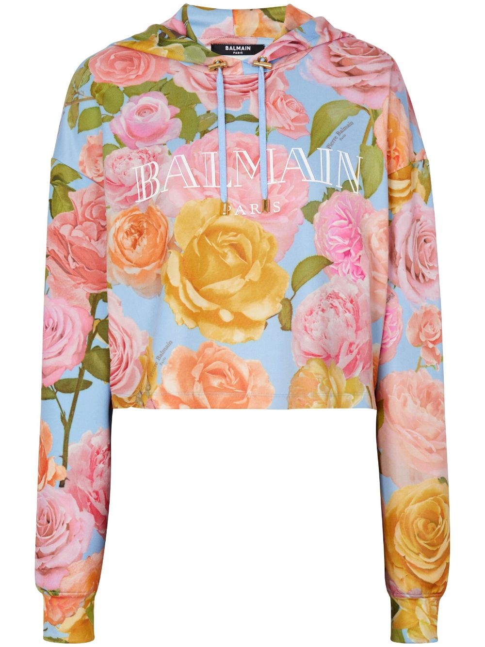 floral-print cropped hoodie - 1