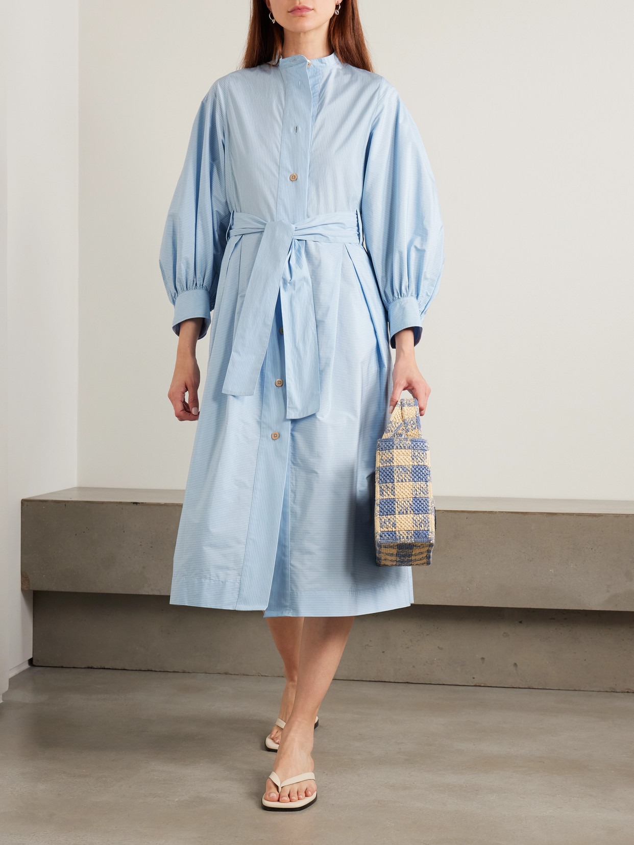 Yvonne Belted Striped Cotton-poplin Midi Shirt Dress - 2