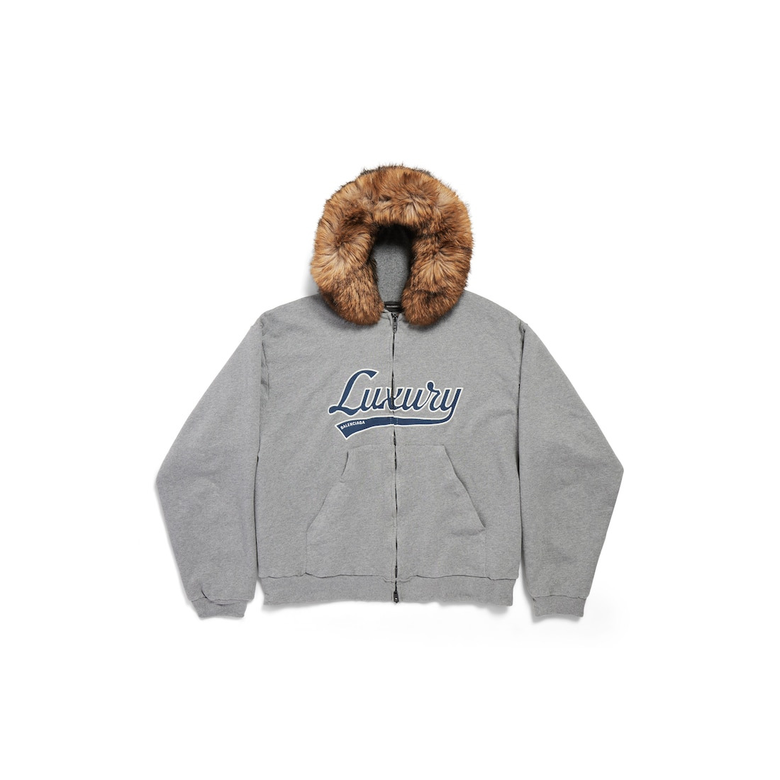 Men's Luxury Script Oversized Zip-up Hoodie in Dark Heather Grey - 1