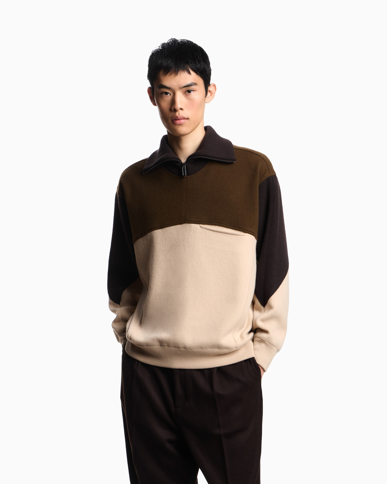 MOCK-NECK JUMPER IN A WOOL COLOUR-BLOCK JACQUARD - 4