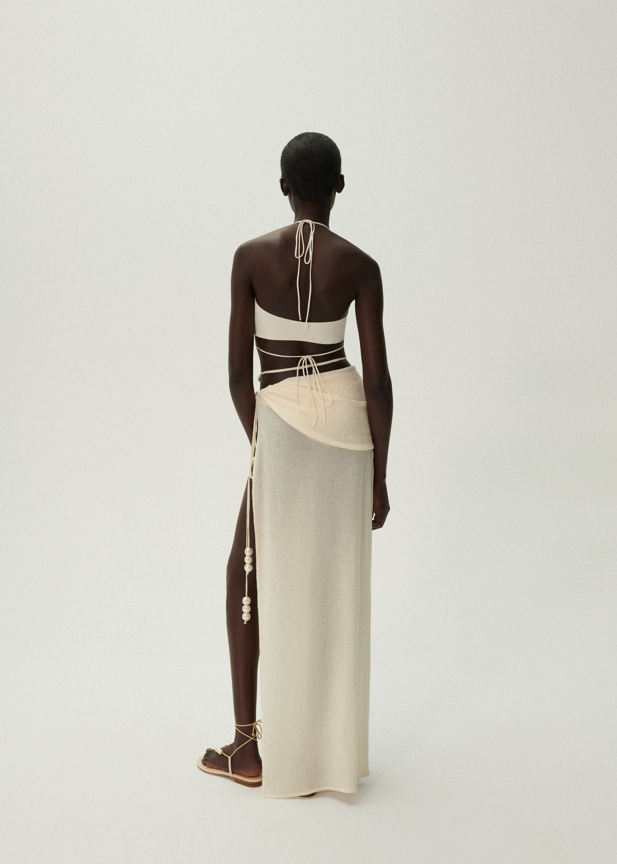 Asymmetrical pearl maxi skirt in cream - 4