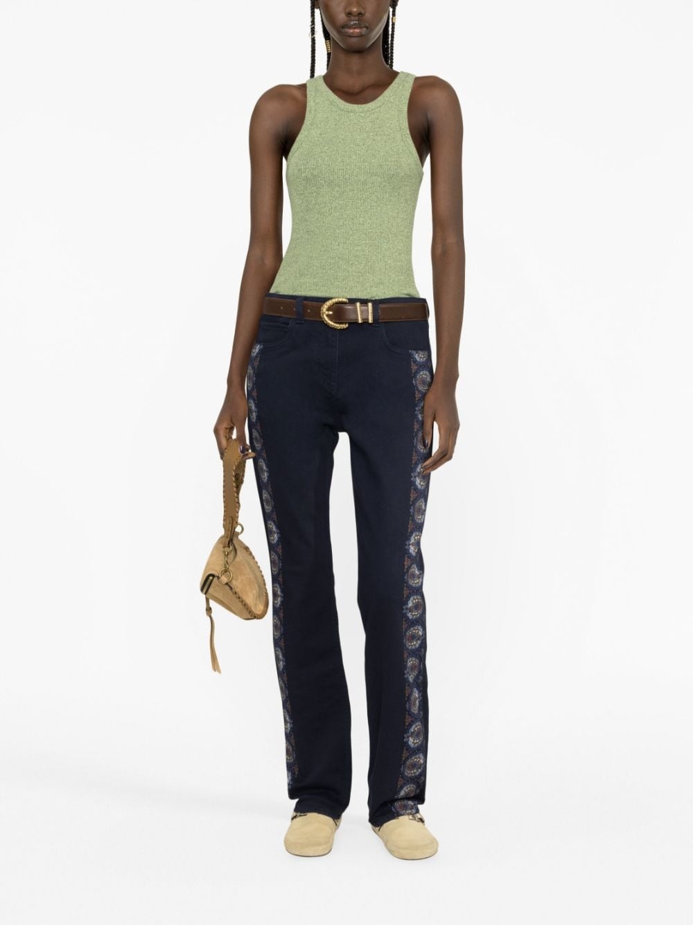 floral-stripes straight-leg jeans - 2