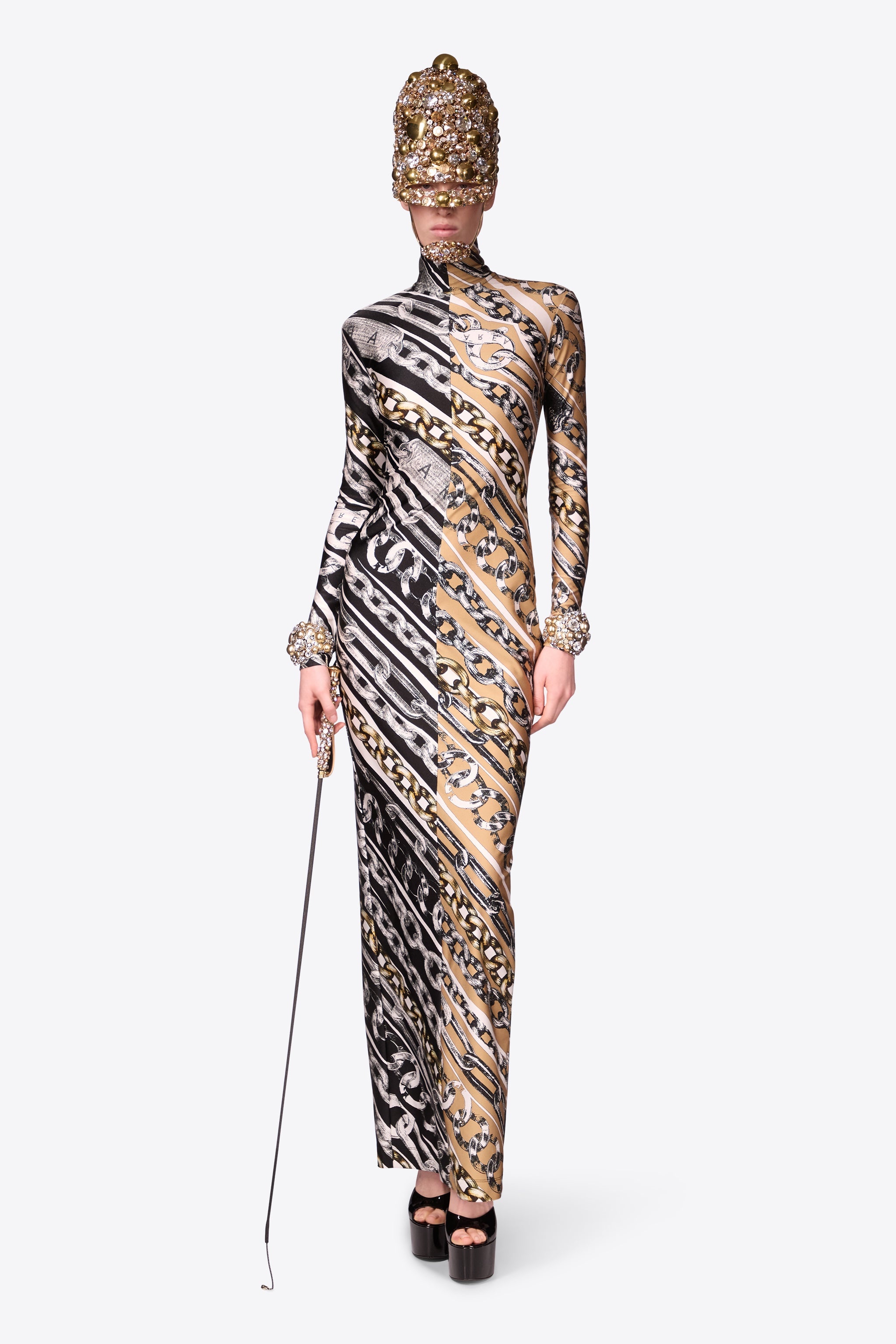 CHAIN PRINTED LONG SLEEVE MAXI DRESS - 4