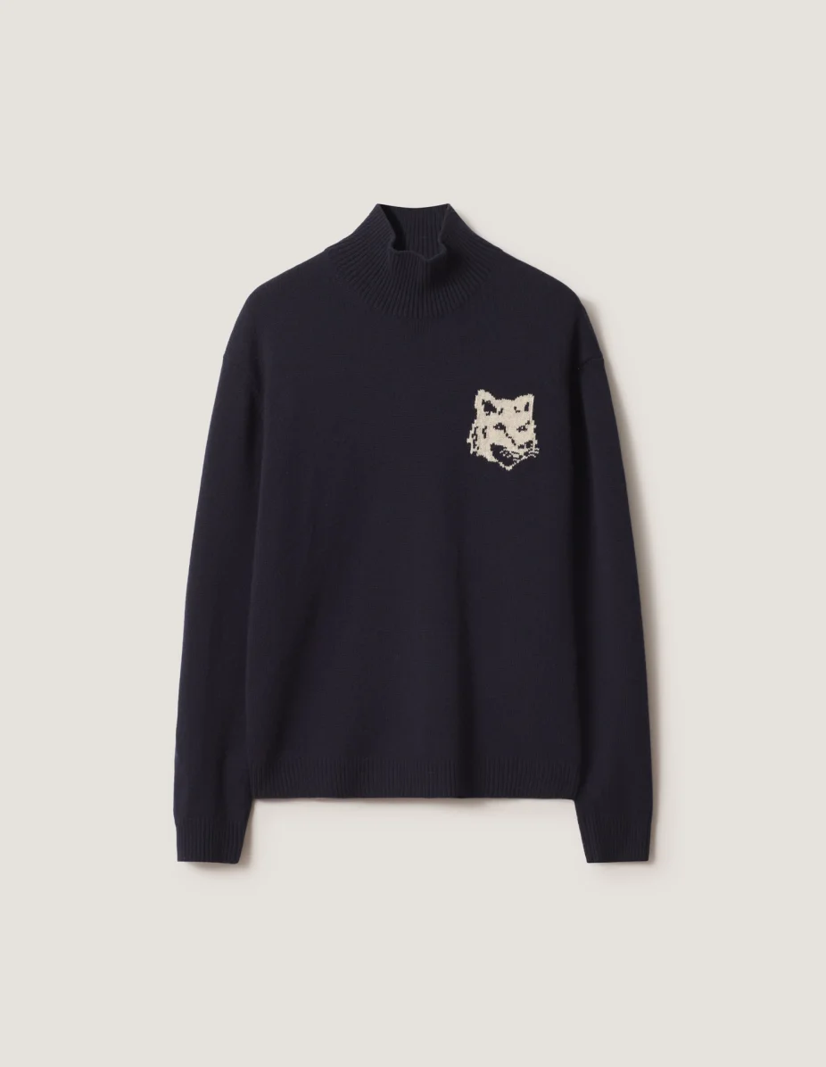 FOX HEAD INTARSIA MERINO HIGH NECK JUMPER - 1
