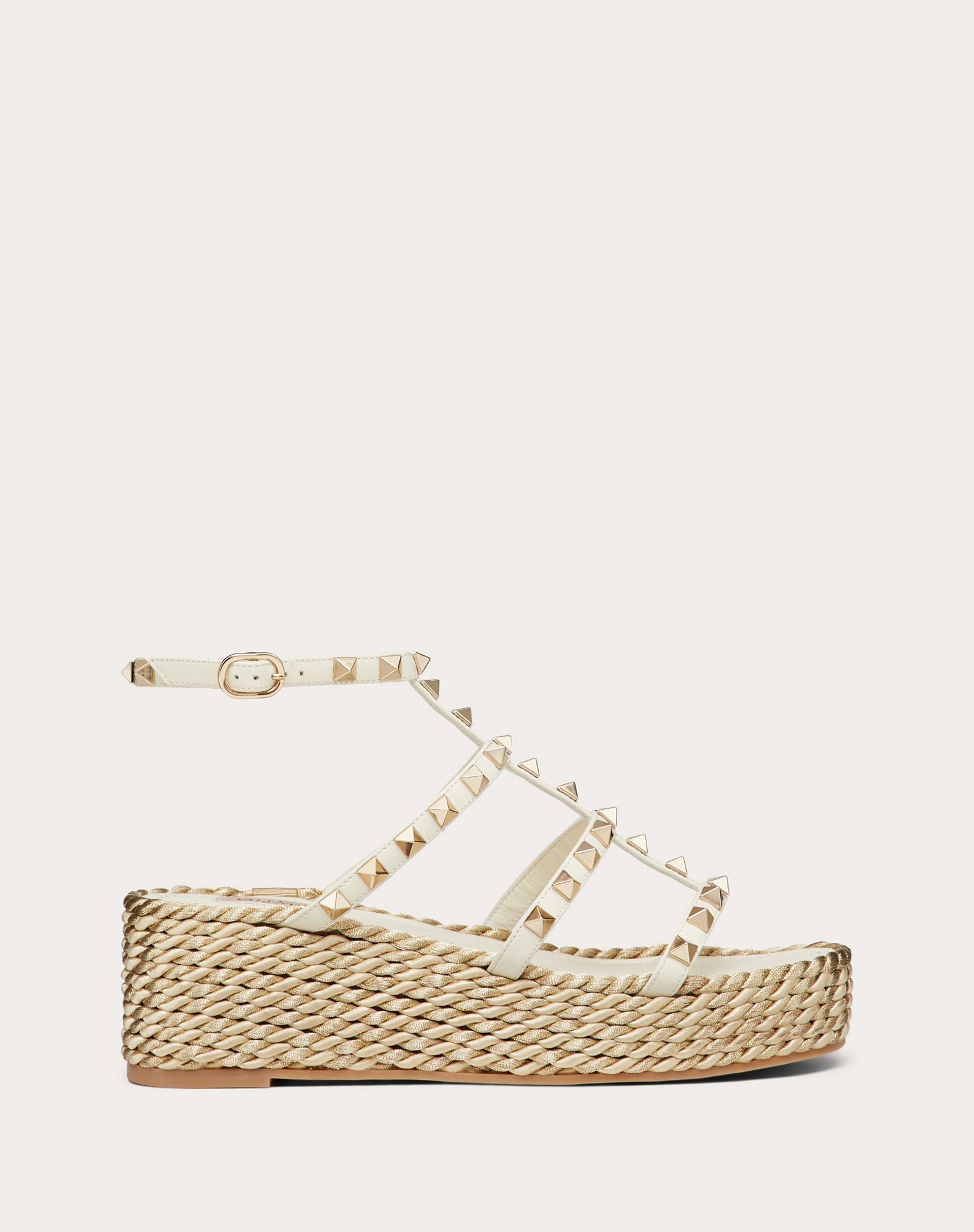 Rockstud Wedge Sandal with Calfskin Straps 55 mm - 1