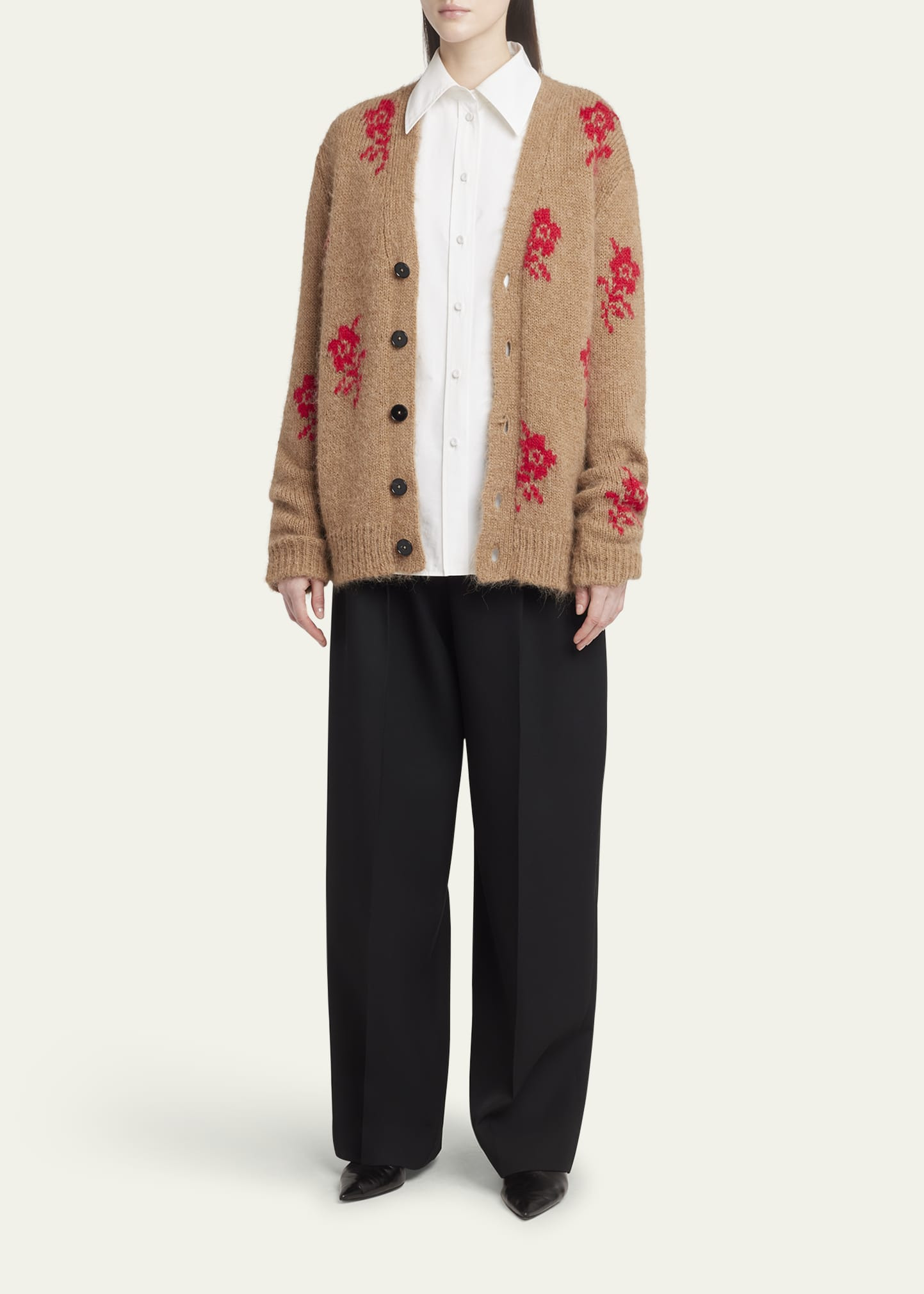 Floral Intarsia Alpaca Wool Cardigan - 2