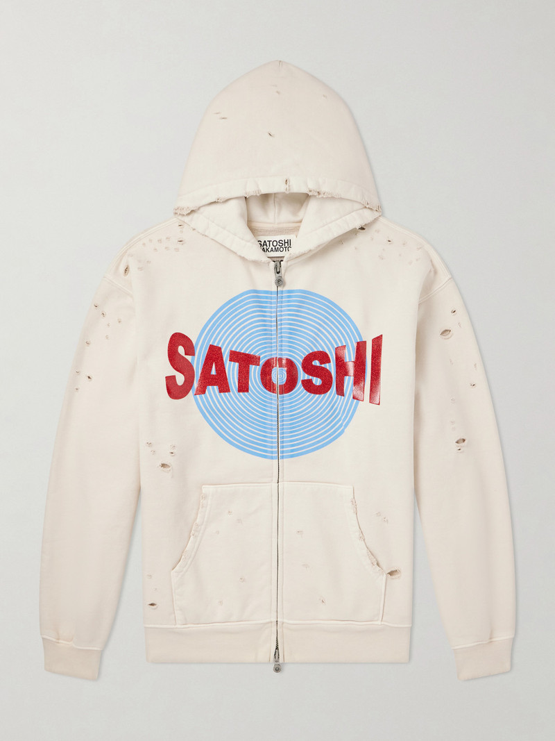 Motoslug Logo-Print Distressed Cotton-Jersey Hoodie 1