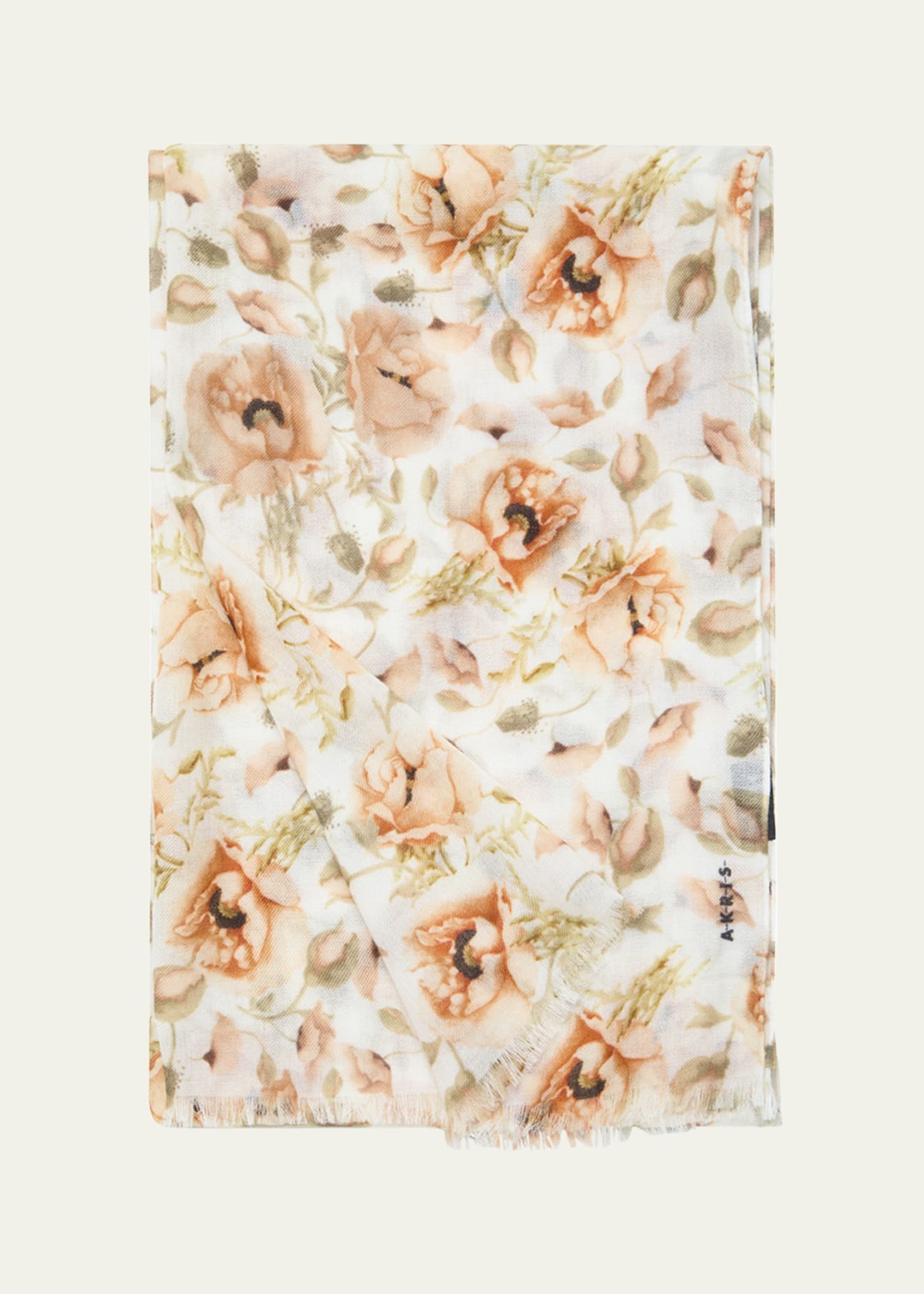 Anemone Print Fringe Cashmere Scarf - 2