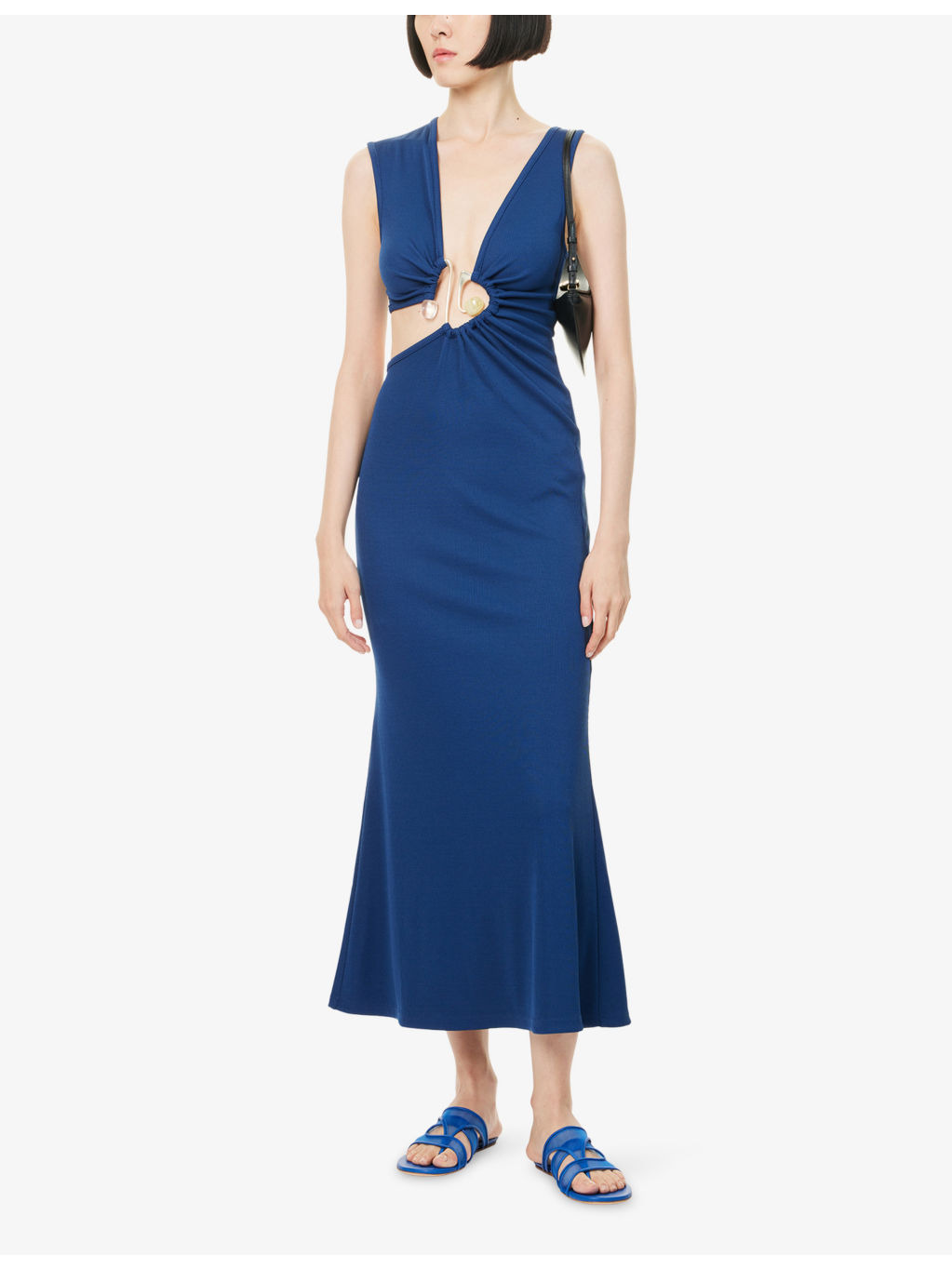 Spiral Crystal Cutaway Sleeveless Stretch-Woven Midi Dress - 2