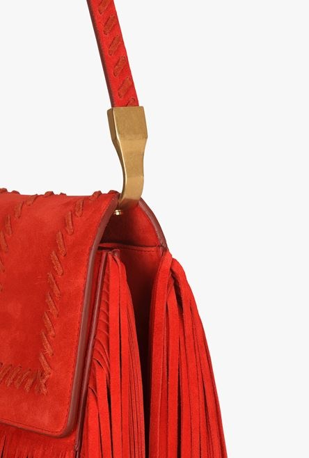 Rust-colored suede and leather Ely bag with fringe - 8