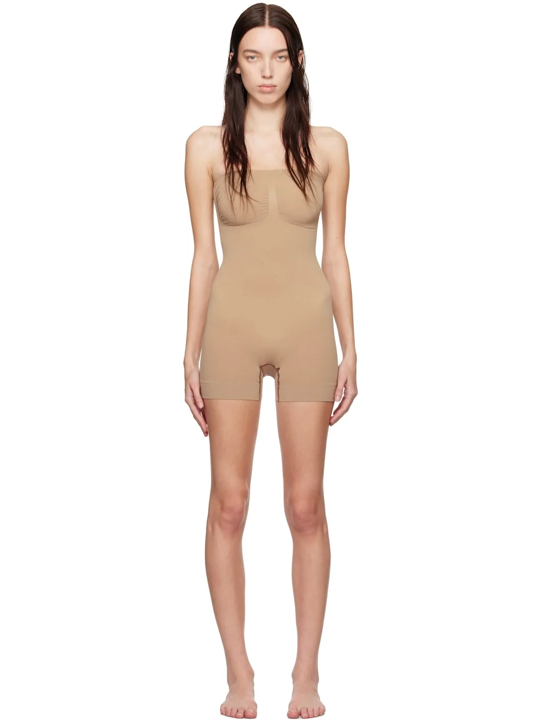 Taupe Seamless Sculpt Strapless Shortie Bodysuit - 1