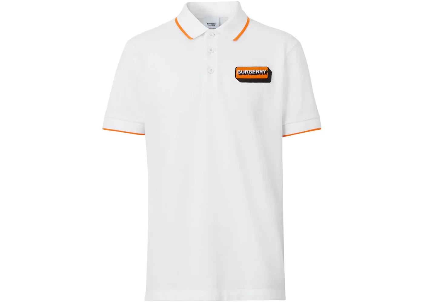 Burberry Logo Applique Cotton Pique Polo Shirt White/Orange - 1