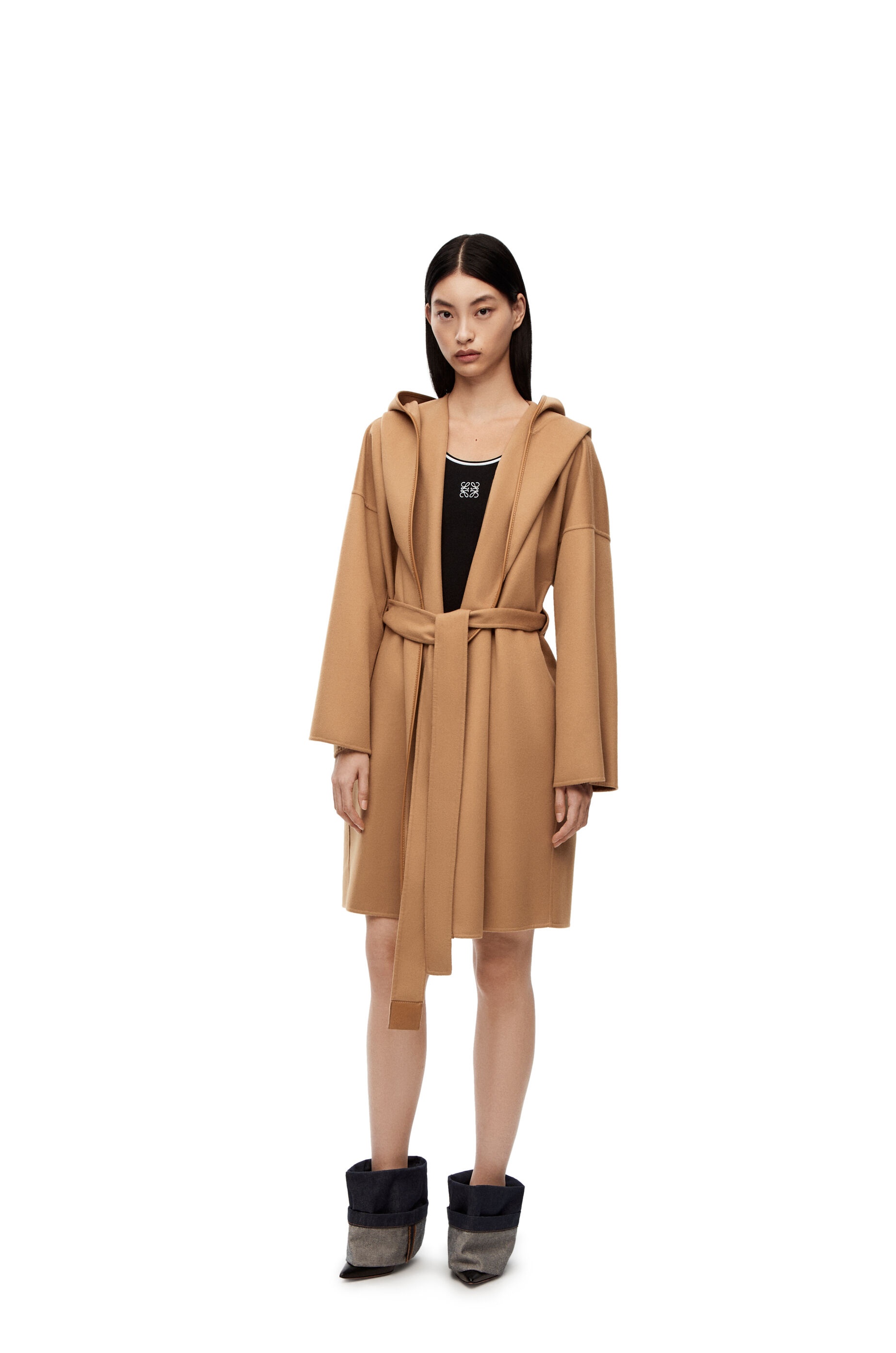 Short hooded coat in wool and cashmere - 3