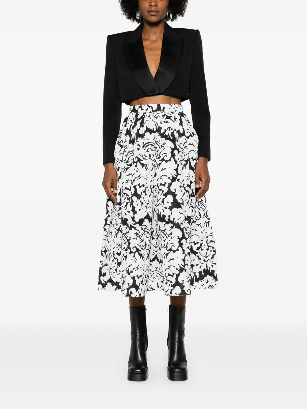 Damask-print faille midi skirt - 2