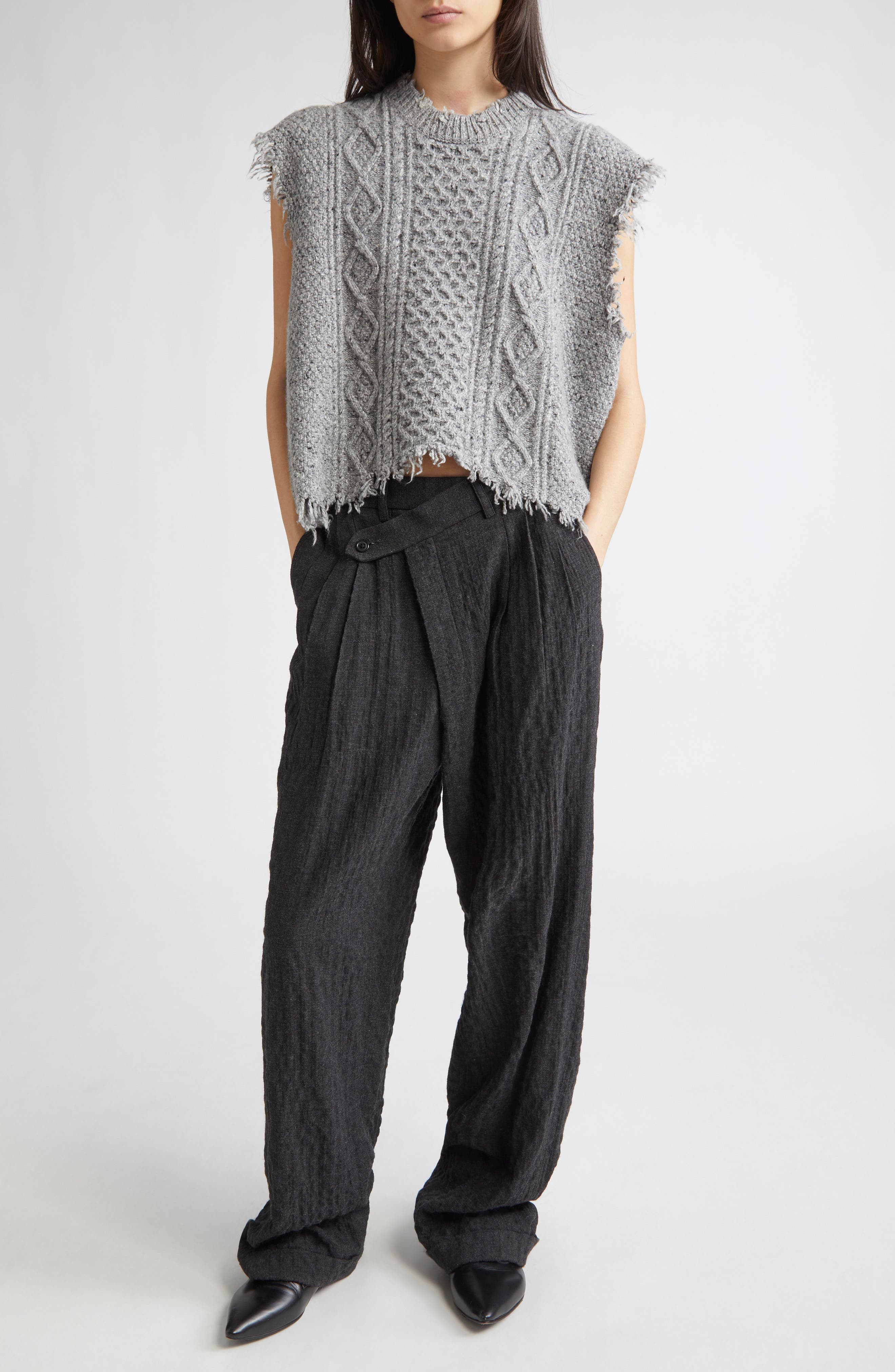 R13 Boyfriend Cable Sweater Vest in Heather Grey Tweed at Nordstrom - 2