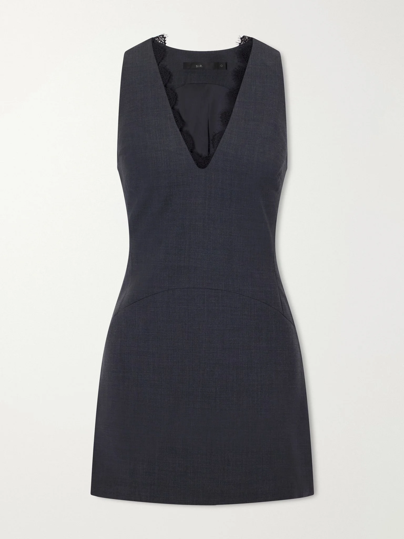 Mathias tailored lace-trimmed wool-blend mini dress Stone - 1