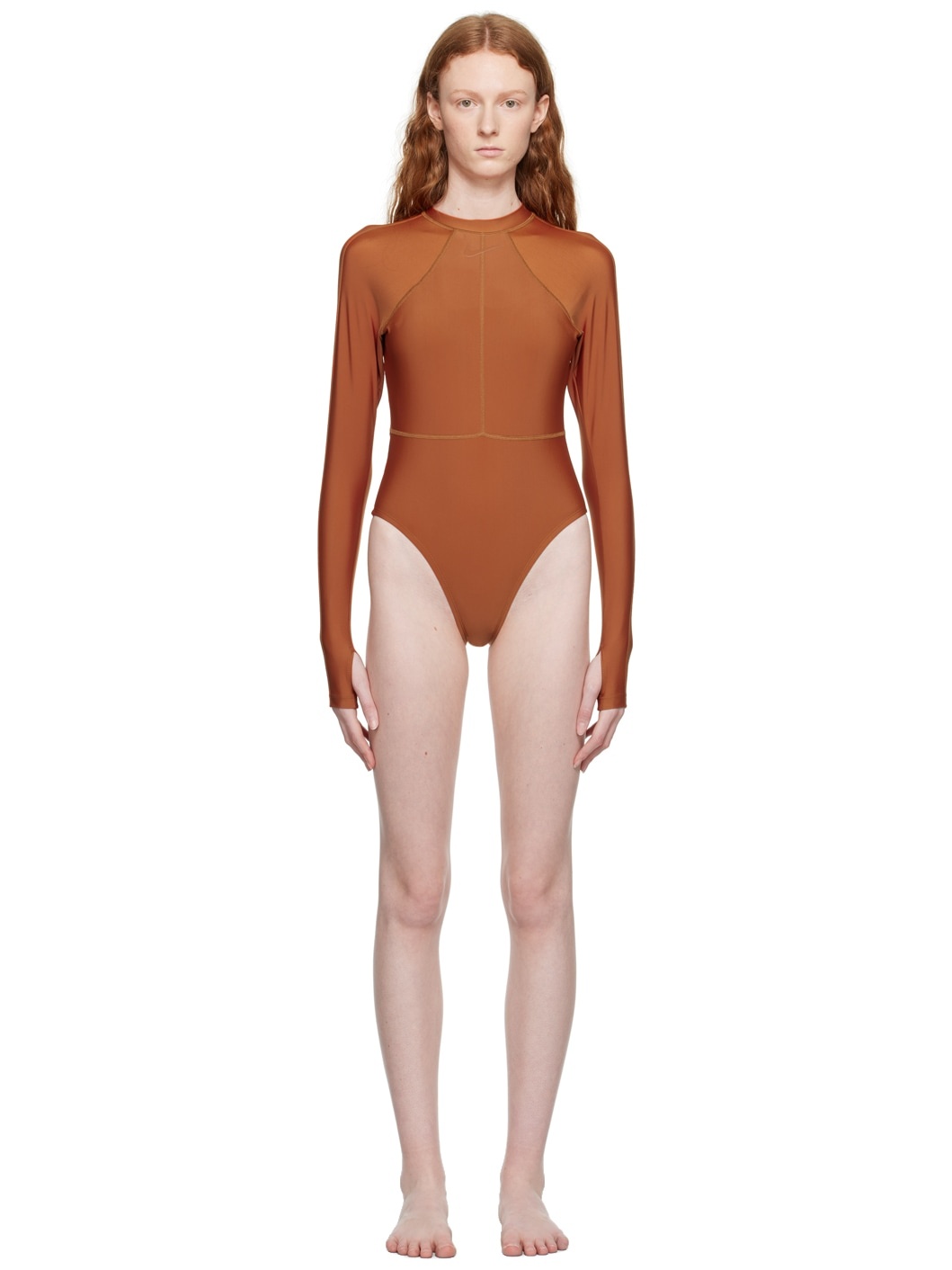 Orange High-Cut One-Piece Swimsuit - 1