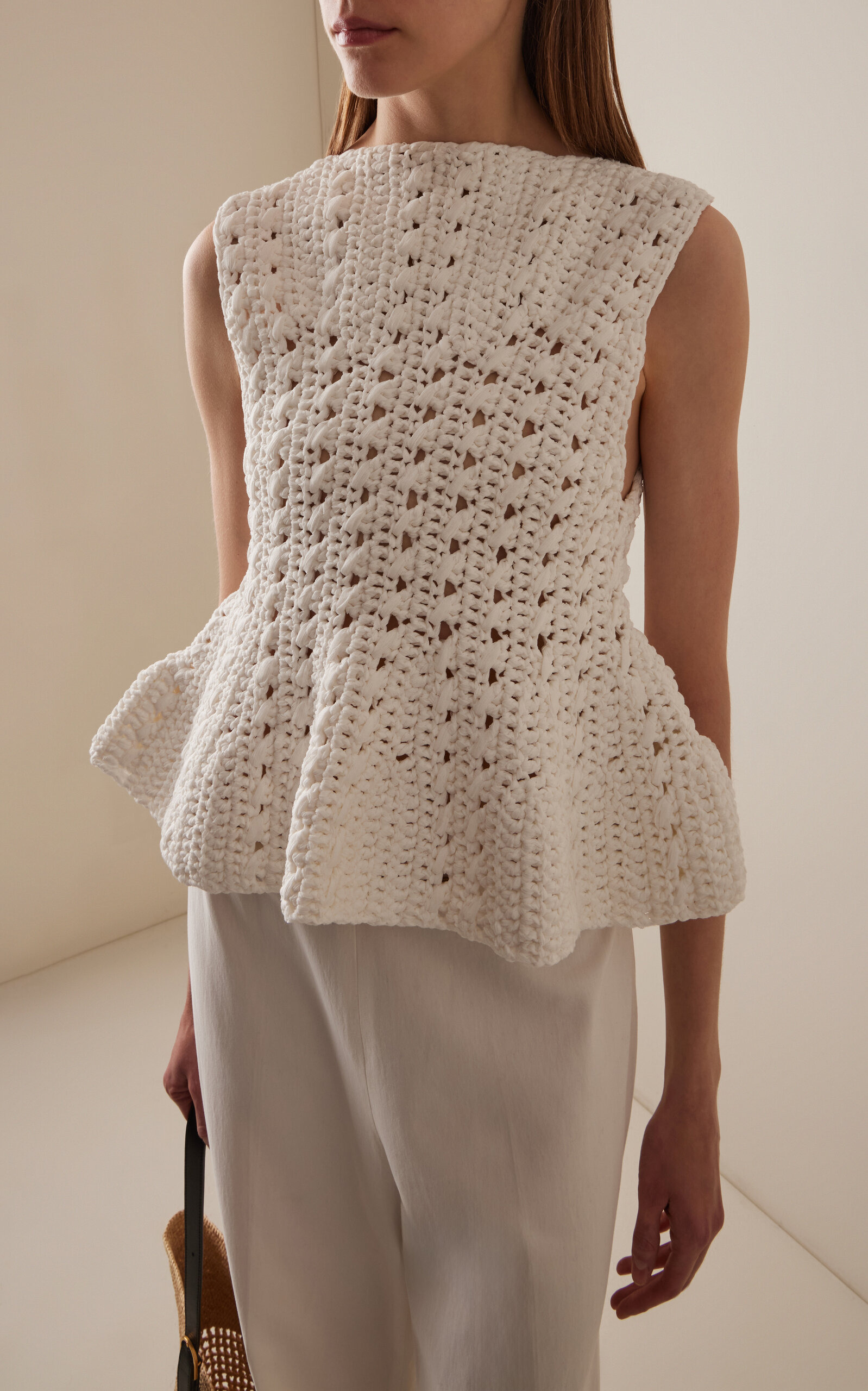 Yuka Crocheted Cotton-Blend Peplum Top white - 2