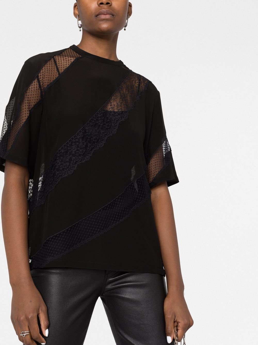 lace-panelled T-shirt - 5