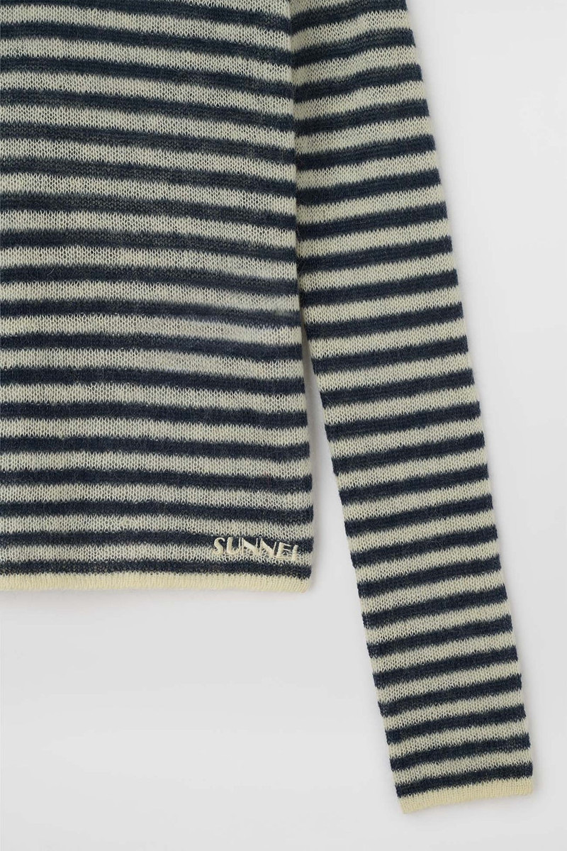 SUNNEI STRIPED MOHAIR POLO / off white & deep blue stripes outlook