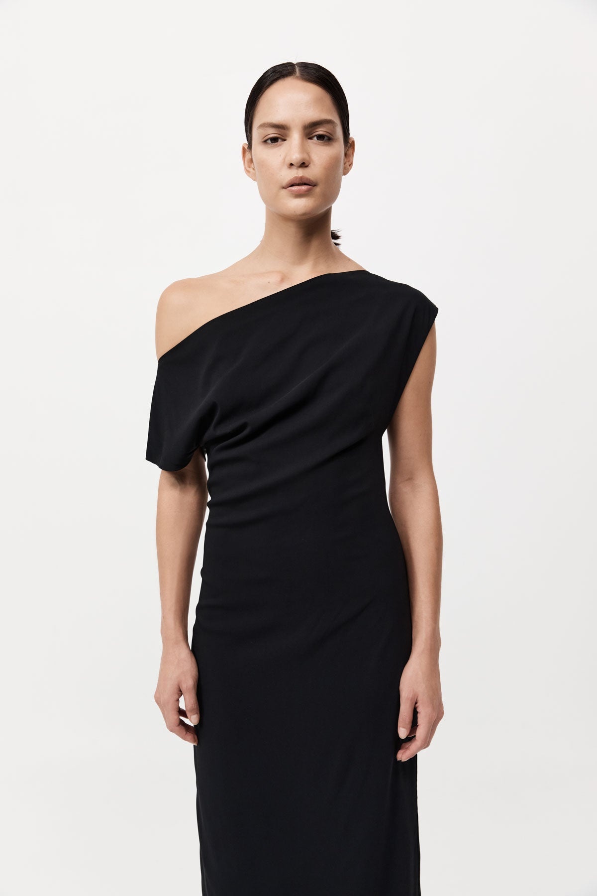 Asymmetric Off Shoulder Dress - Black - 4