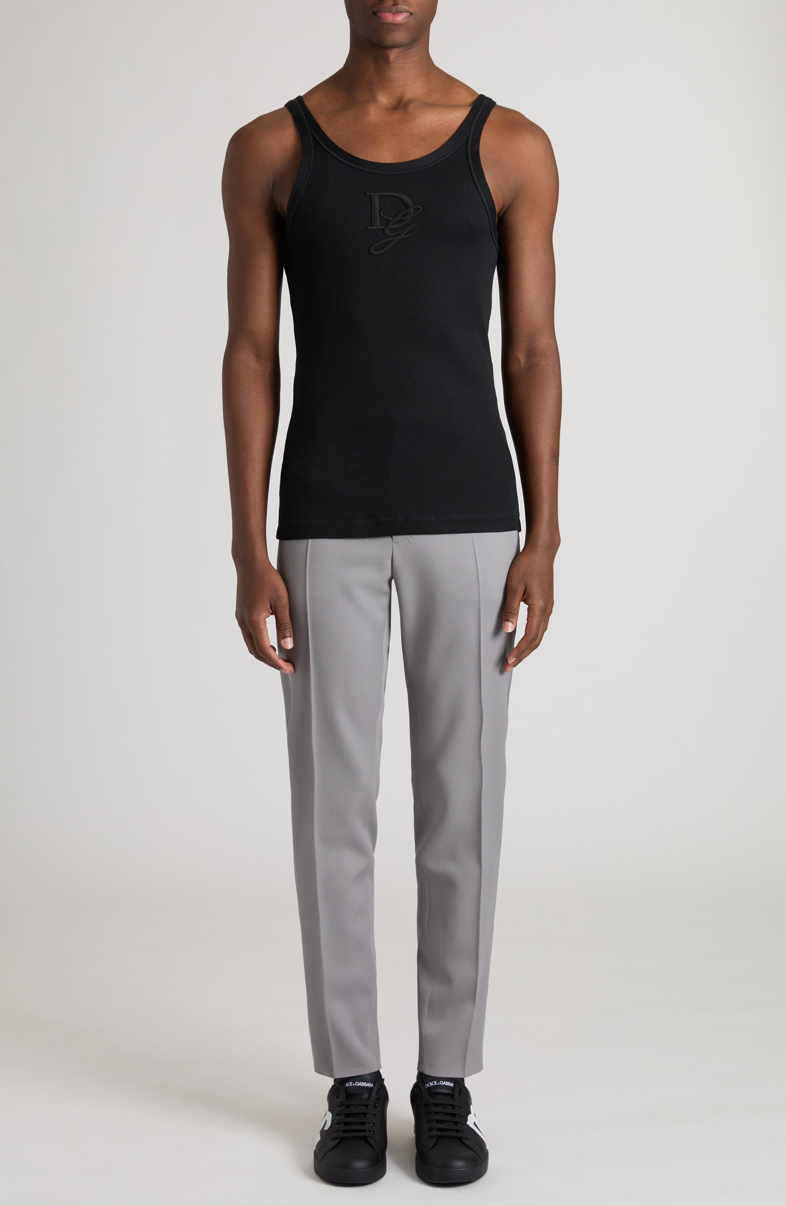 Dolce&Gabbana Logo Cotton Rib Tank Top in N0000 Nero at Nordstrom - 2