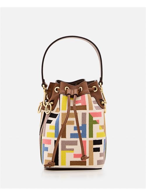 Fendi Women Mini Mon Tresor Embroidered Canvas Bucket Bag - 1