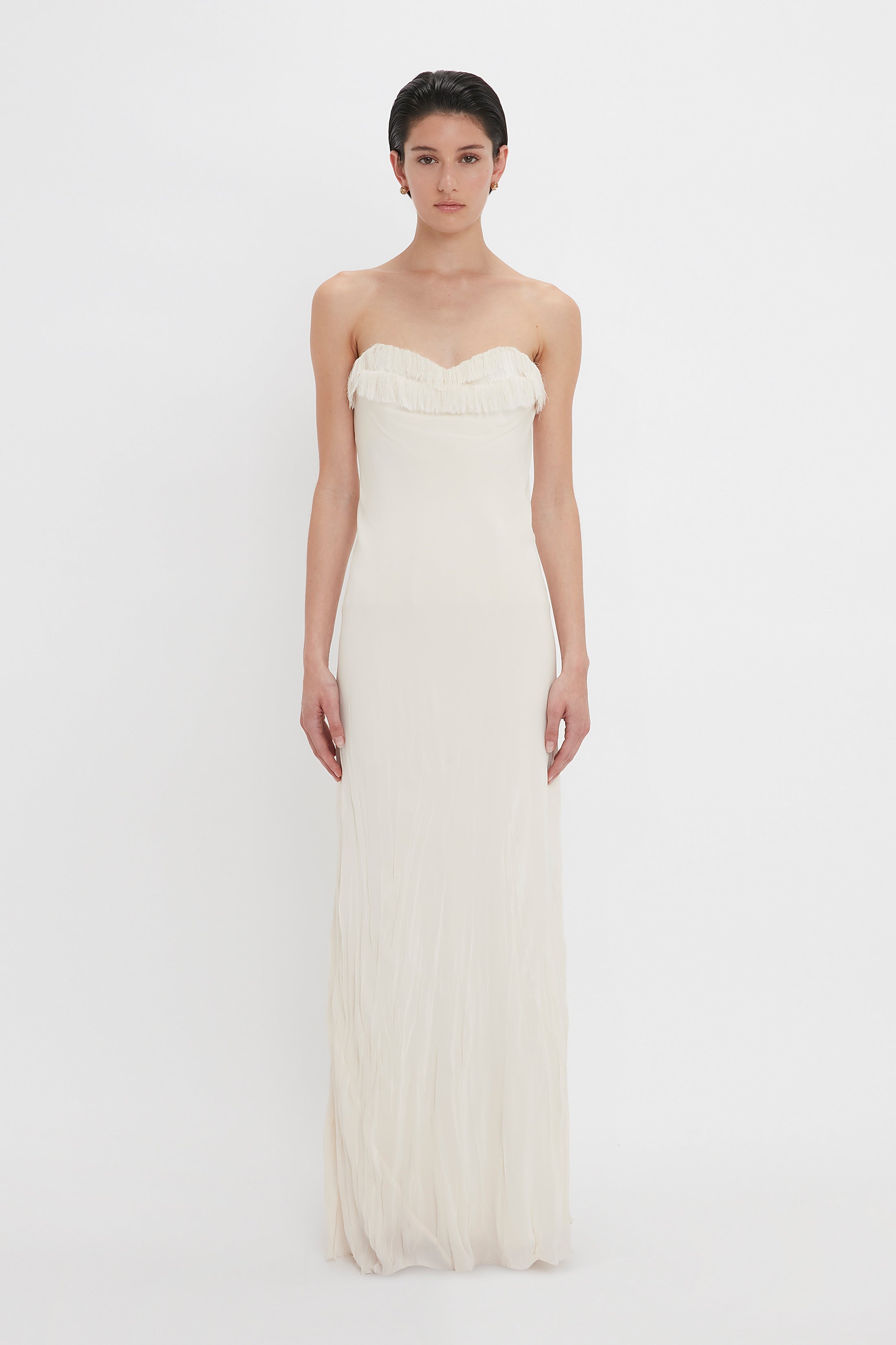 Exclusive Floor-Length Corset Detail Gown In Ivory - 2