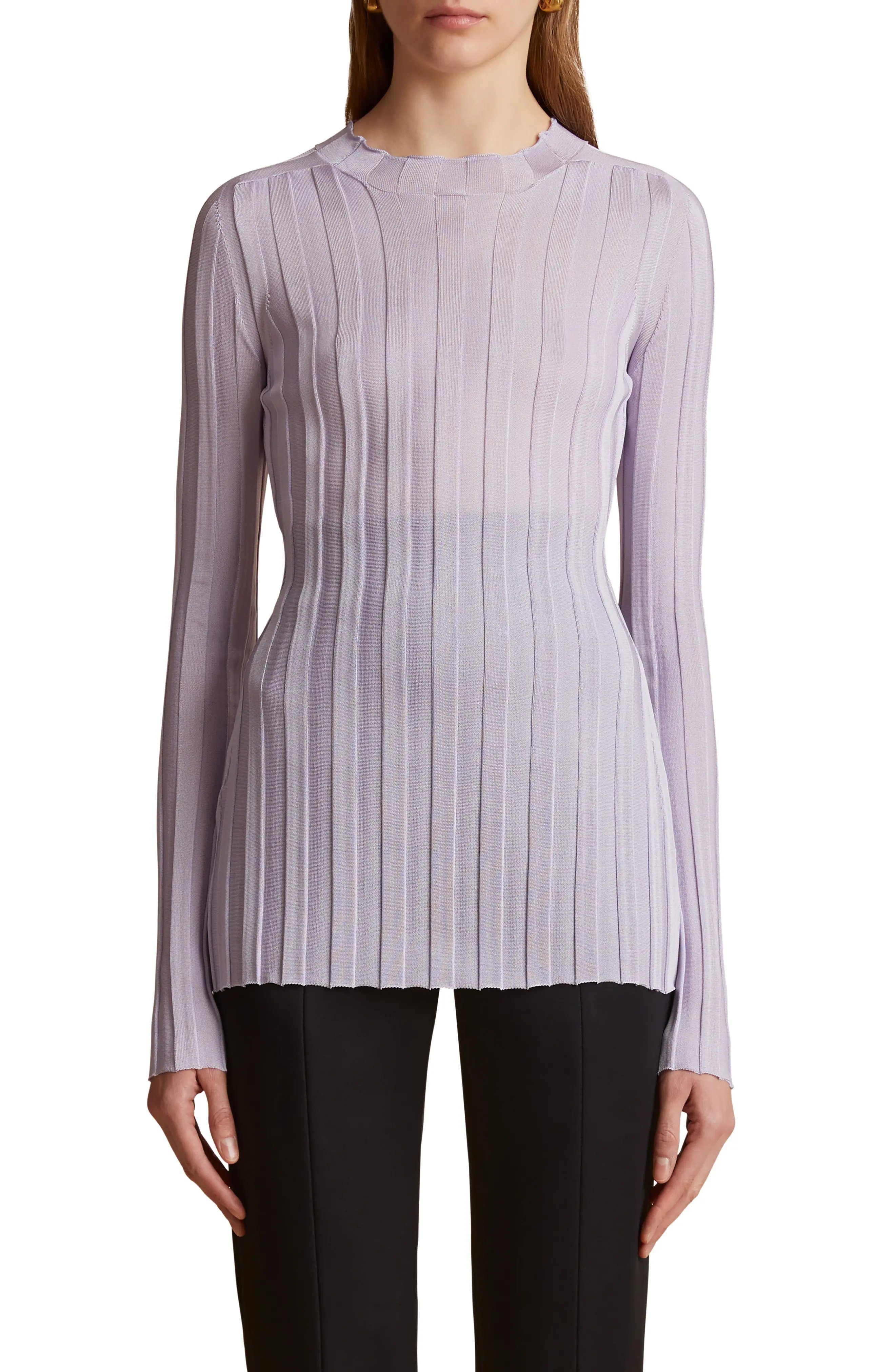 Cosette Semisheer Silk Blend Rib Knit Top - 1