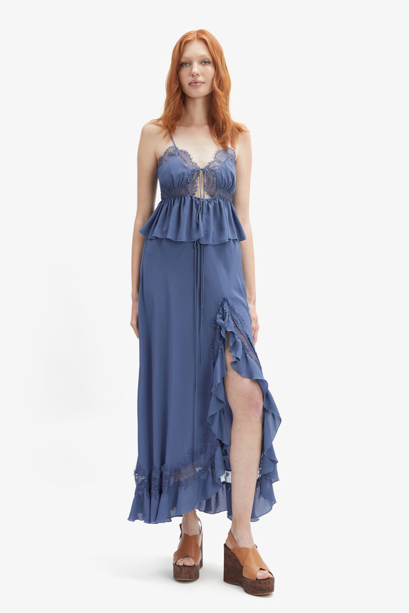 BARDOT Amari Lace Detail Maxi Skirt In Dusty Blue outlook