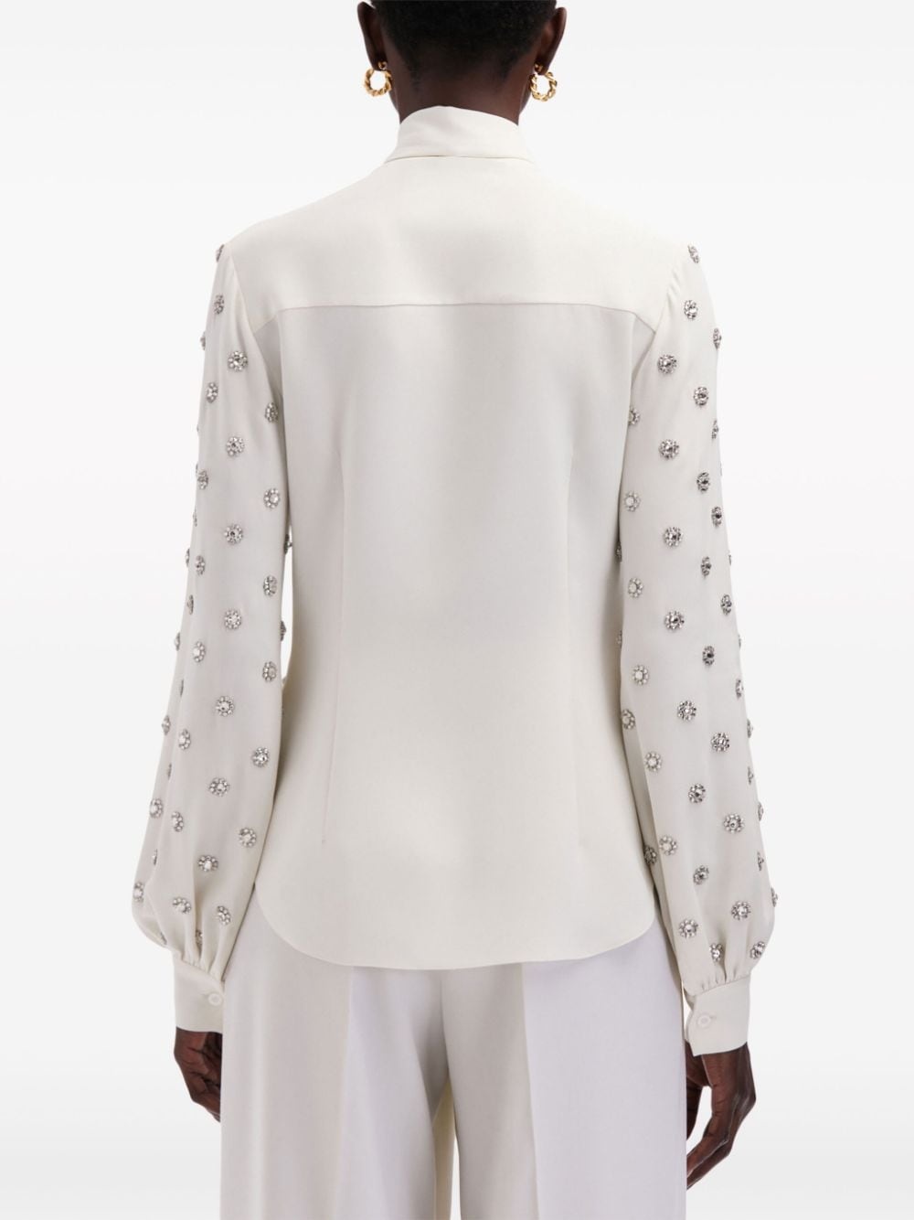 crystal-embellished tie-neck blouse - 5