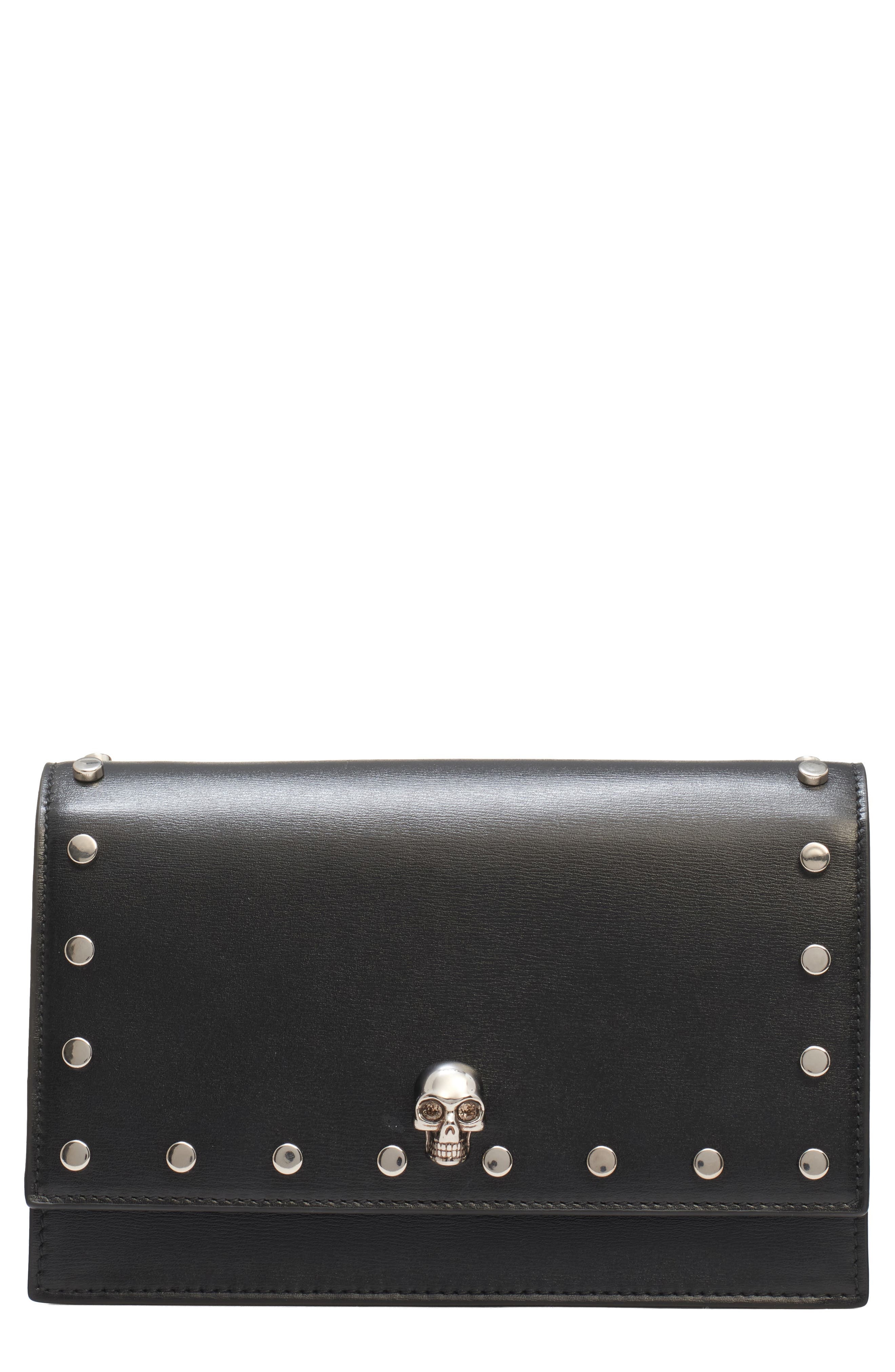 McQueen Small Skull Leather Crossbody Bag in Black/Silver at Nordstrom - 1