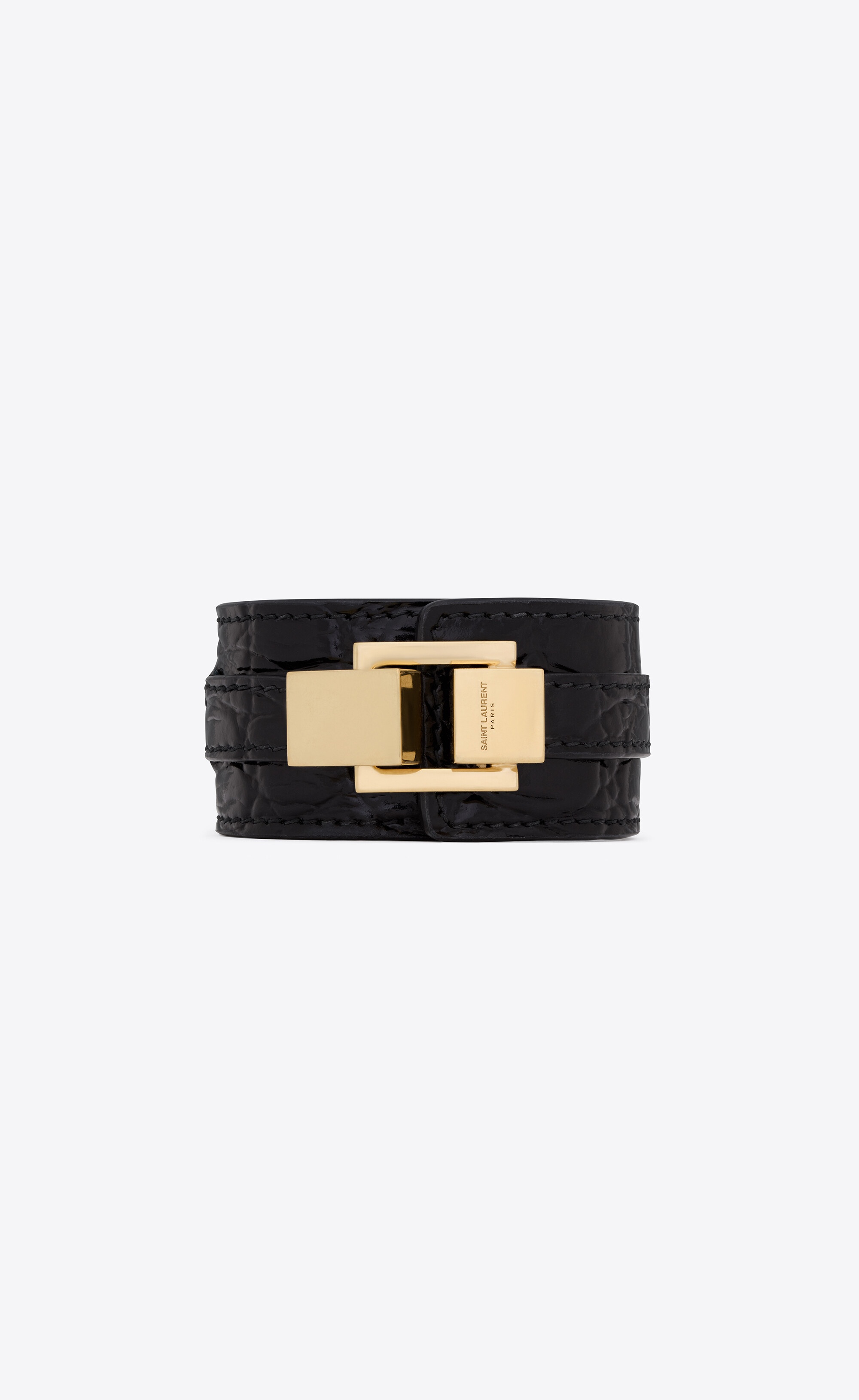 le carré large bracelet in crocodile-embossed leather and metal - 1