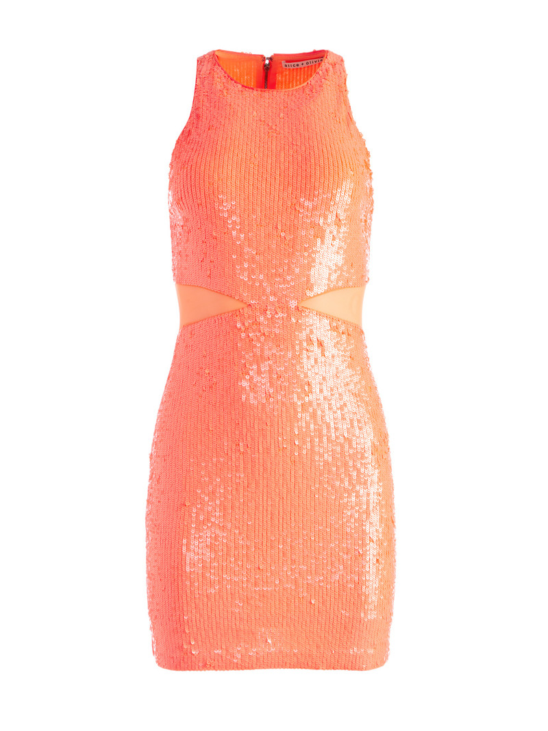 CARA SEQUIN MESH CUT OUT MINI DRESS - 1