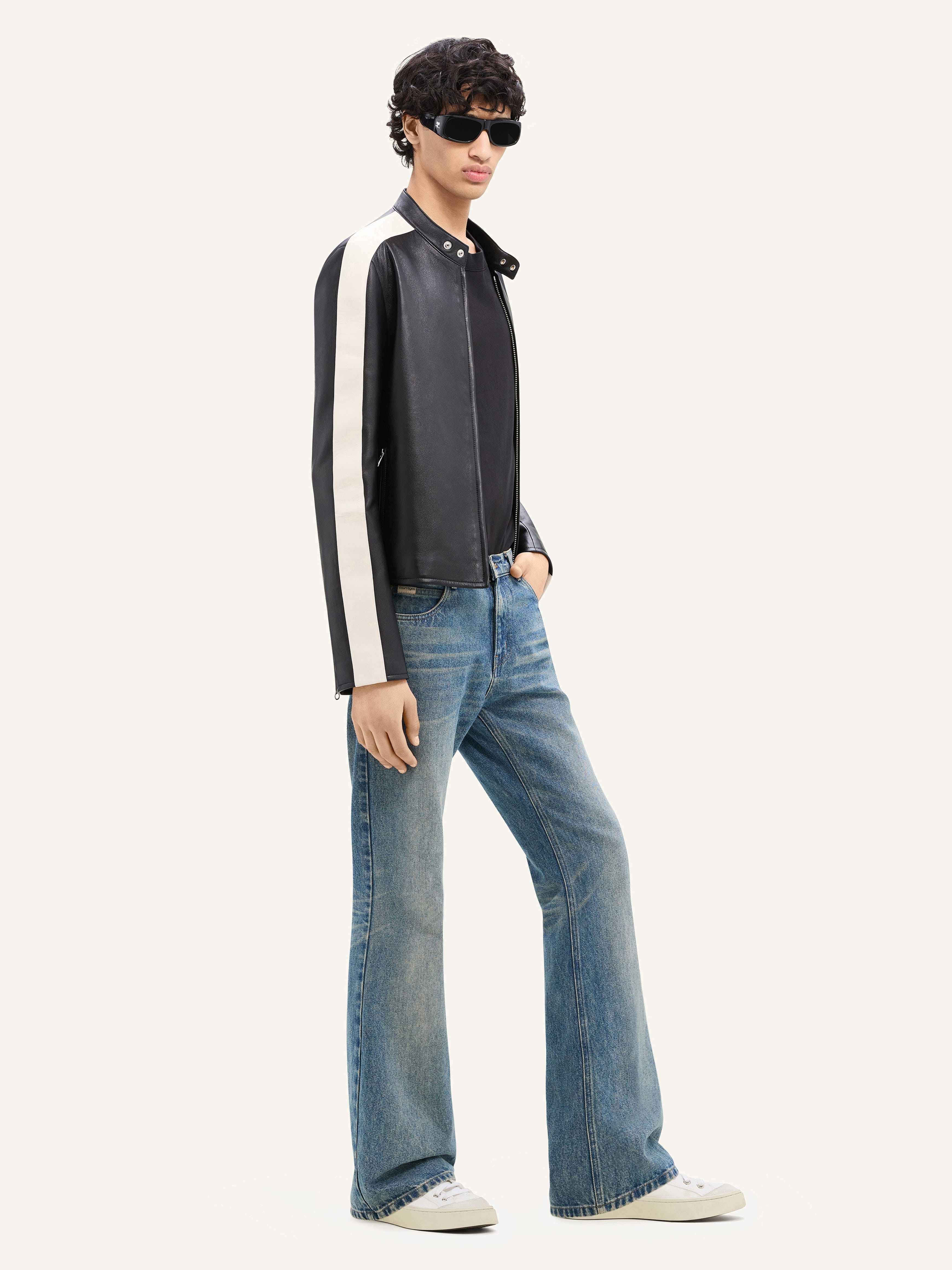 CONTRAST BIKER LEATHER JACKET - 4