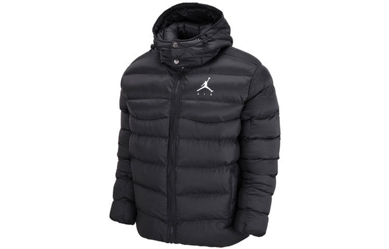 Jordan Men's Air Jordan Solid Color Zipper Hooded Padded Clothes Black DN3402-010 outlook