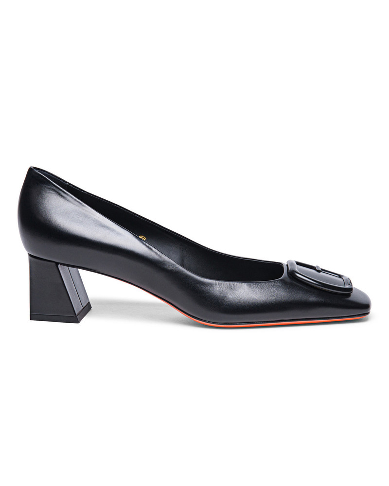 Santoni Women's black leather mid-heel pump outlook