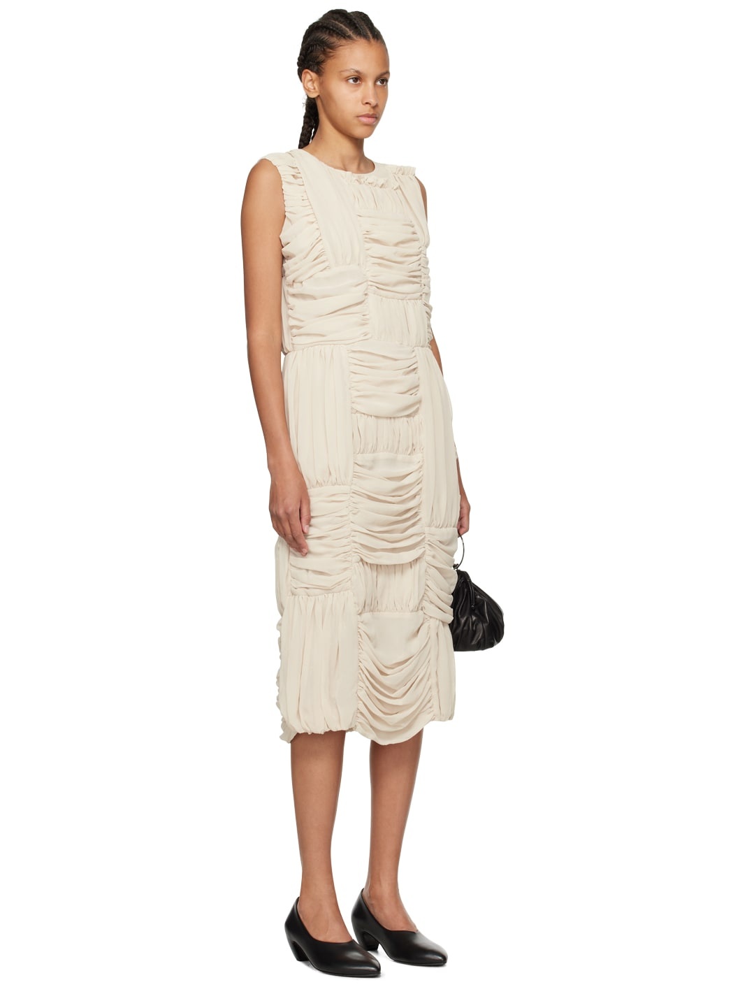 Beige Ruched Midi Dress - 2