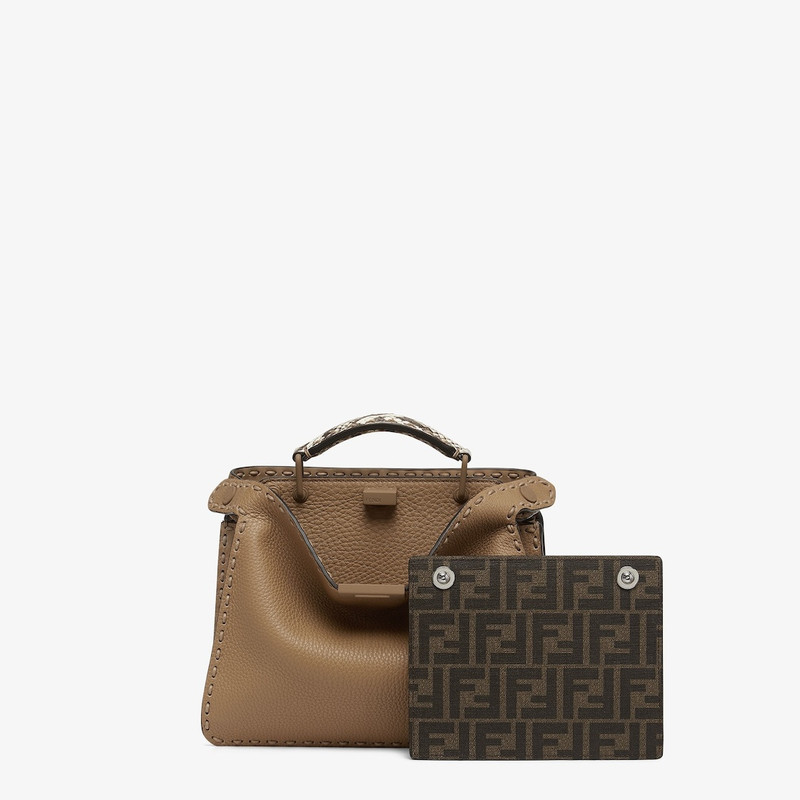 Small Peekaboo ISeeU bag, made of beige Cuoio Romano leather finished with hand stitching. The inter 2