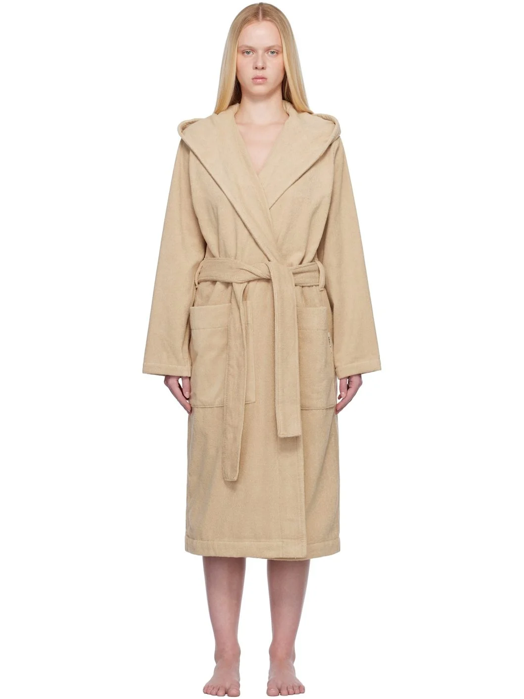 Beige Terry Hooded Bathrobe - 1