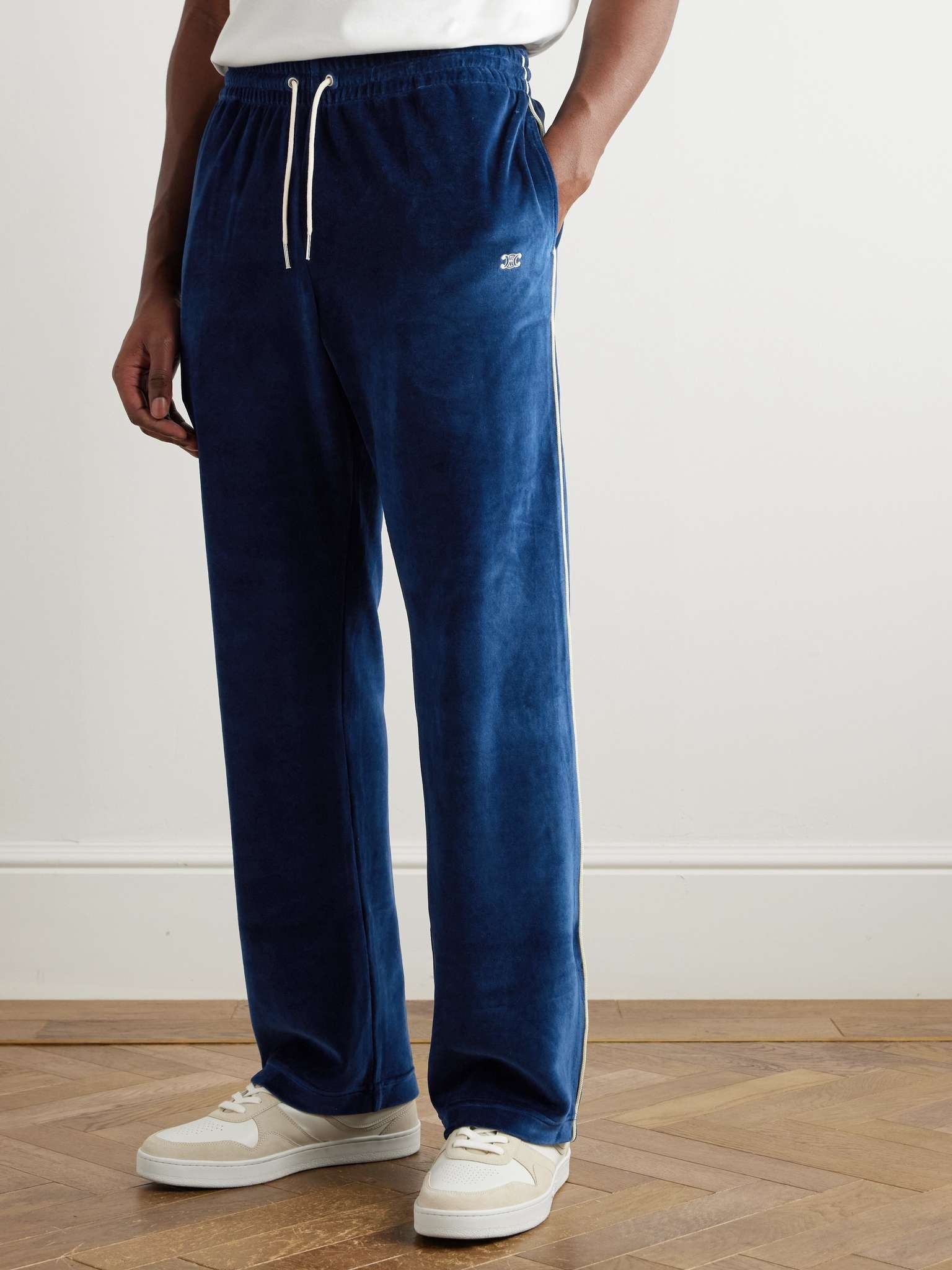 Straight-Leg Logo-Embroidered Cotton-Blend Velour Track Pants - 4