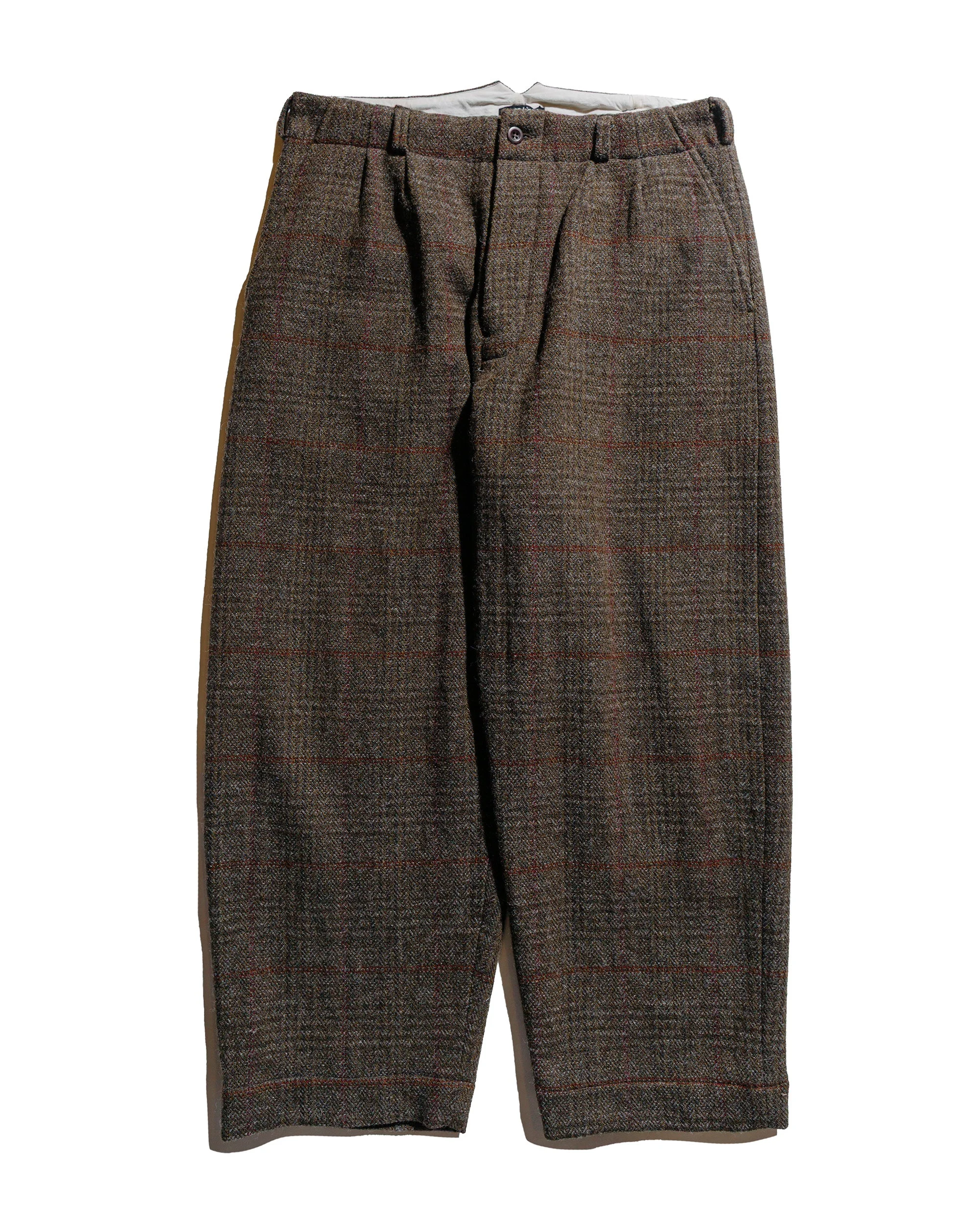 Two Pleat Pant Wool Herringbone Check Dark Olive/Charcoal - 1