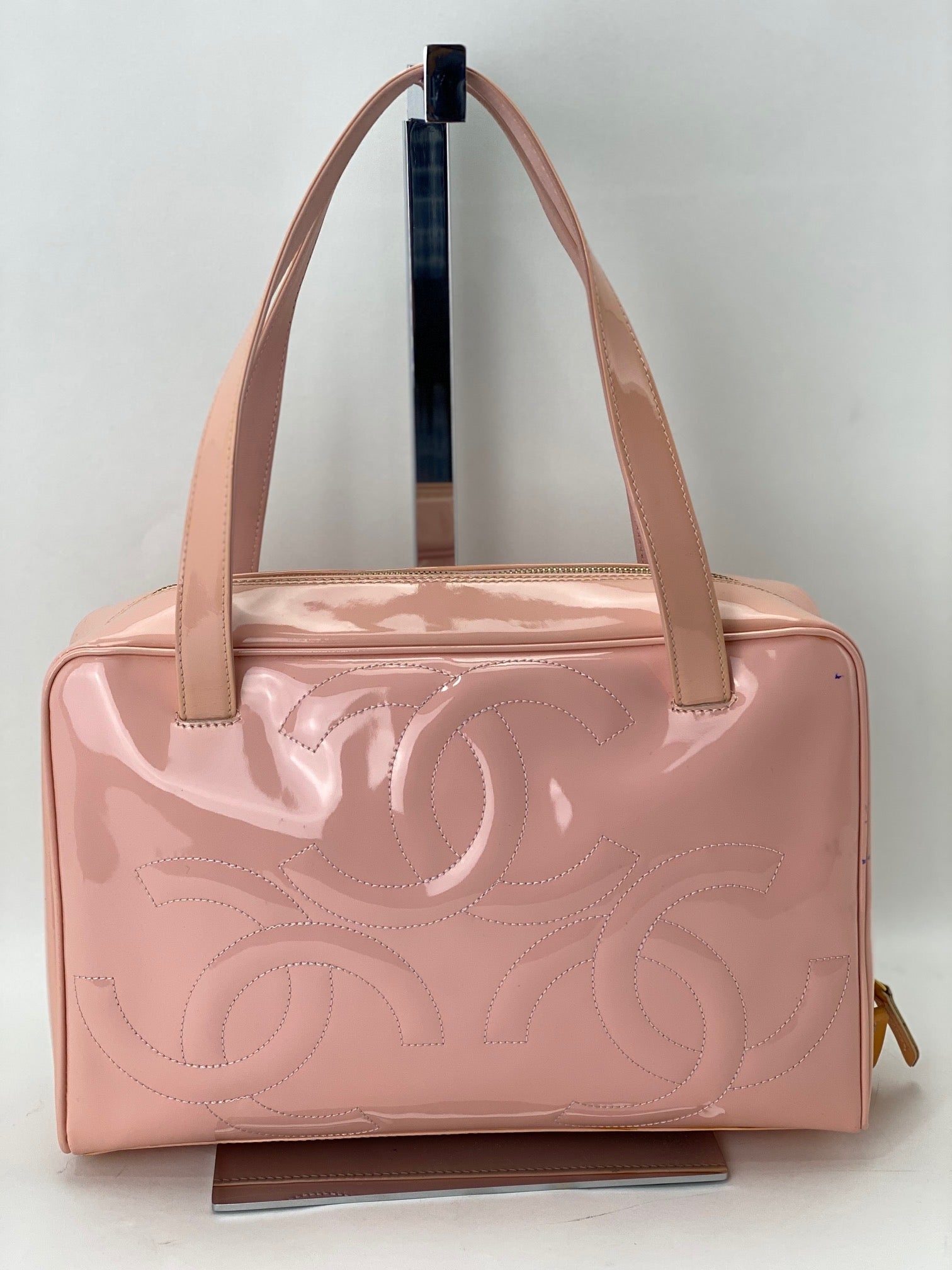CHANEL Chanel Triple CC Logo Medium Pink Patent Leather Tote