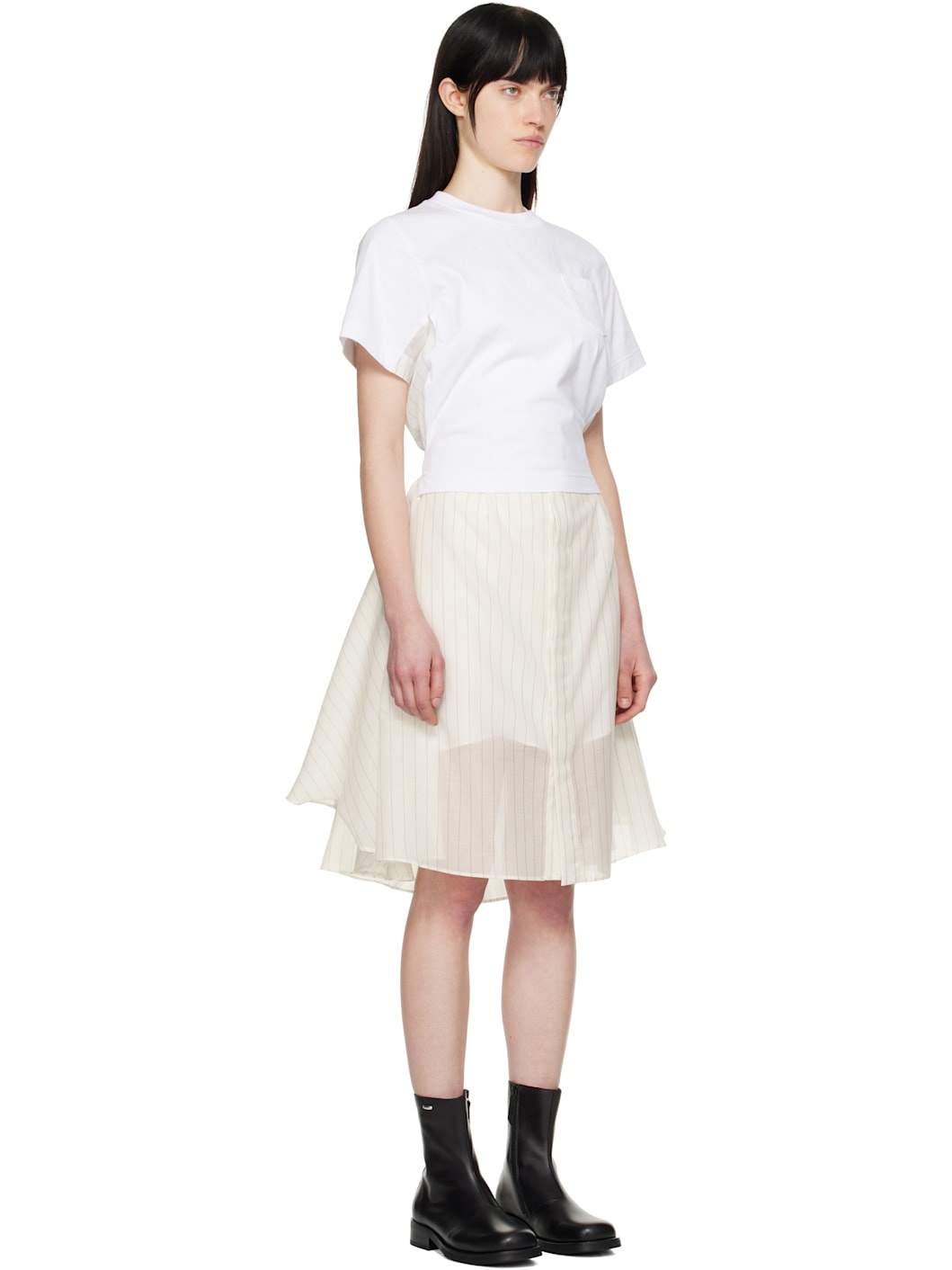 Off-White Spun Organza & Cotton Jersey Midi Dress - 2