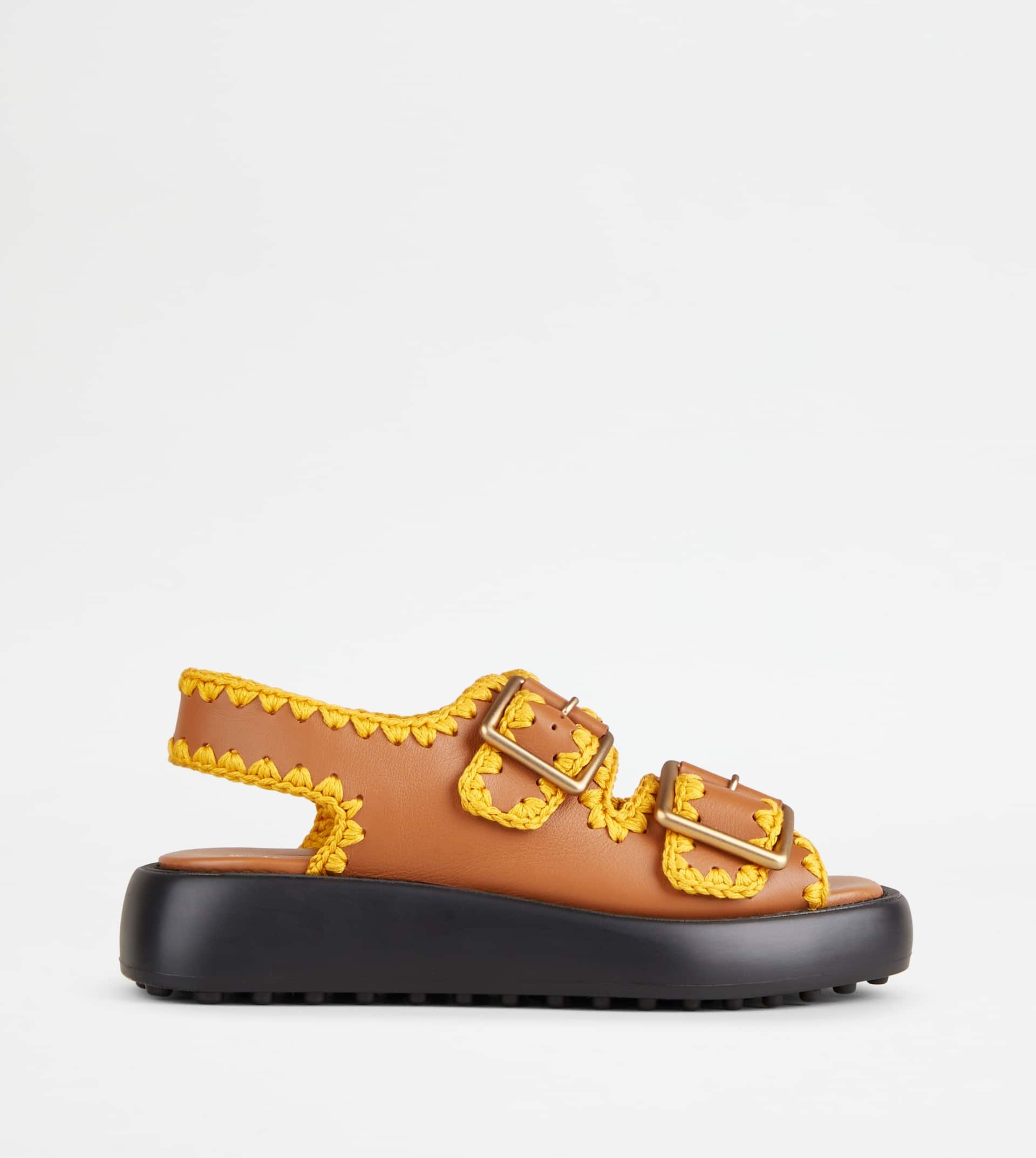 DOUBLE STRAP SANDALS IN LEATHER - BROWN - 1