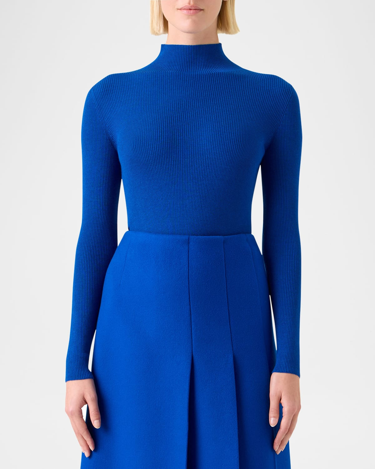 Mock-Neck Cashmere-Silk Fine Rib Sweater - 4
