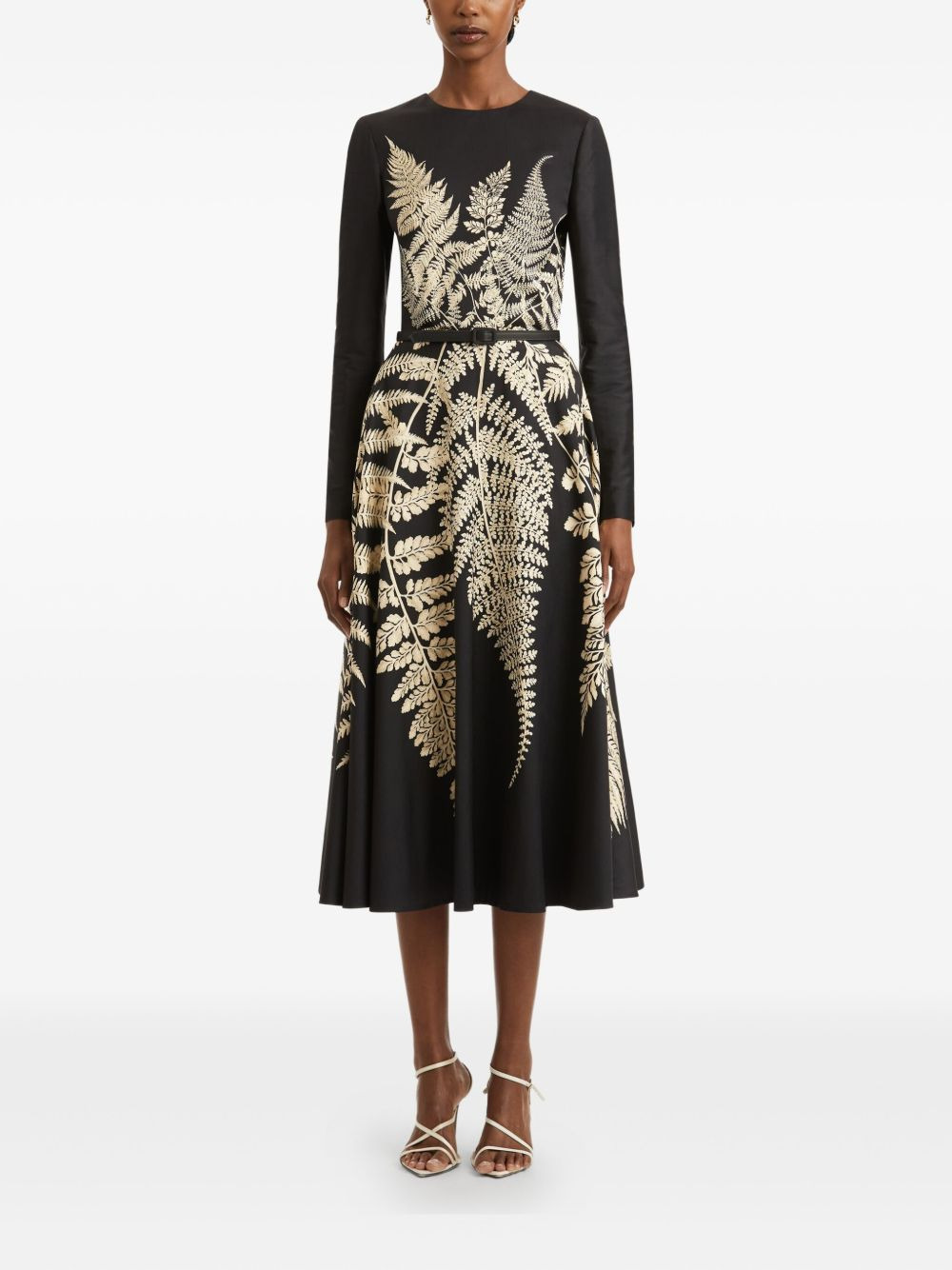 fern-print belted midi dress - 2