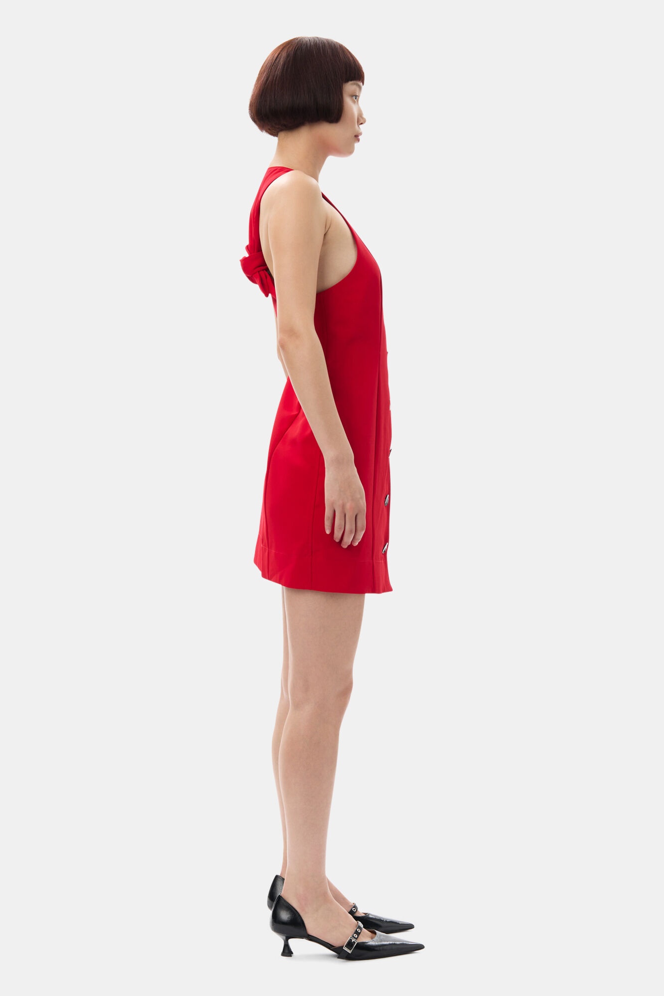 RED TWILL SUITING MINI DRESS - 4